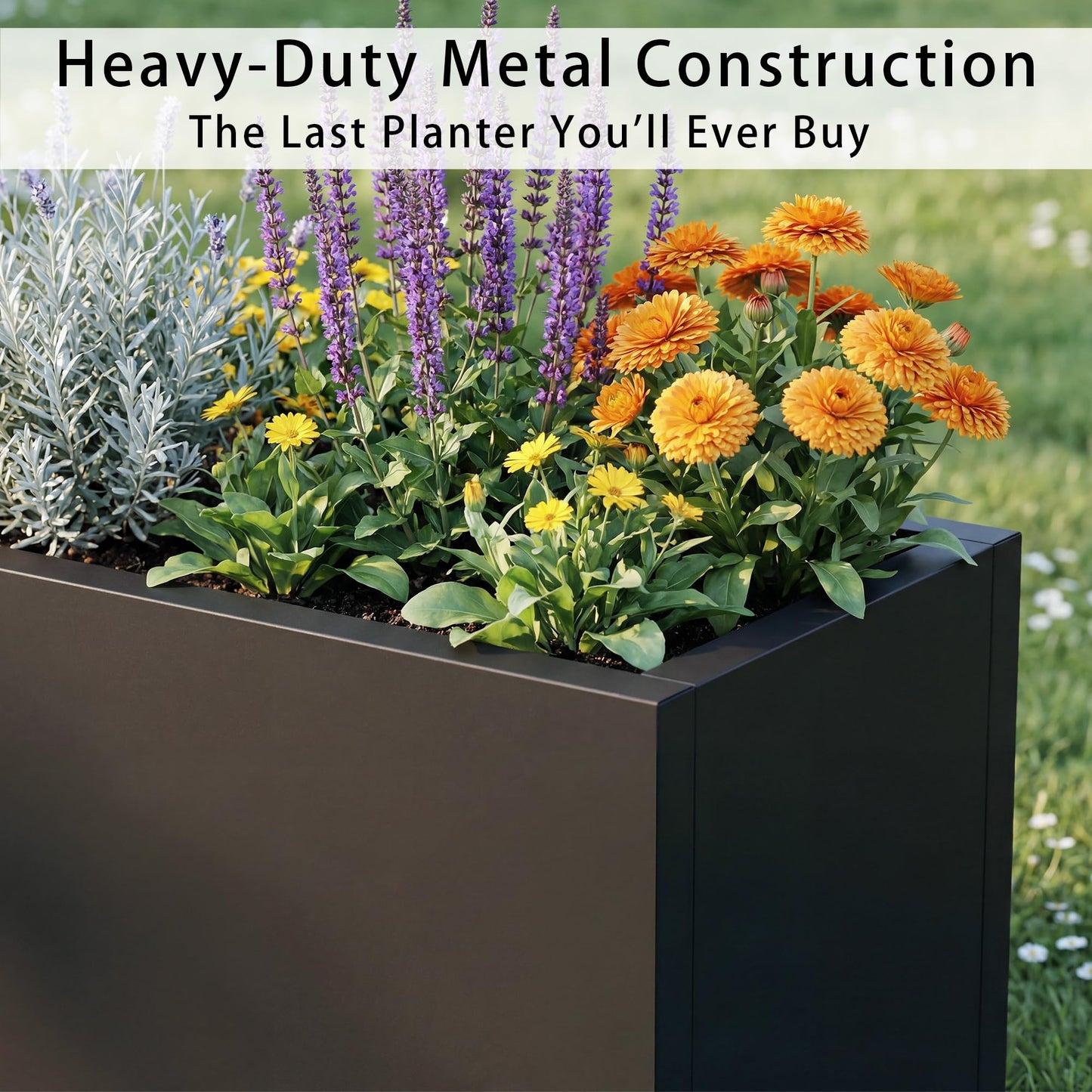 Casaphoriar Metal Planter Box 16"x10"x10", Rectangular Planter and Drainage Holes, Perfect for Outdoor Patio and Balcony Decor, Black