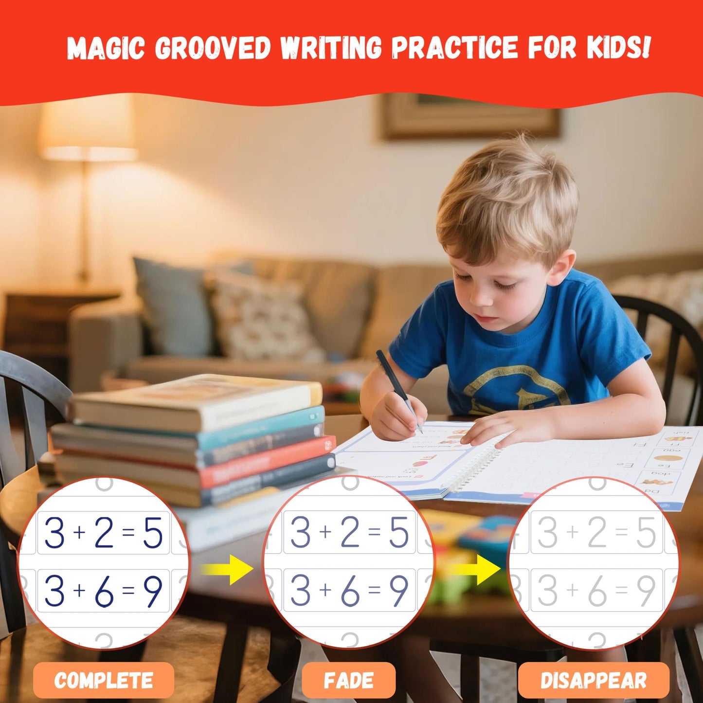 Lumikidz Magic Grooved Writing Practice for Kids Ages 3–5 - Reusable Grooved Writing Books for Kids 3–5 - Handwriting Practice for Kids 5–7 - Preschool Tracing Books & Learning Activities