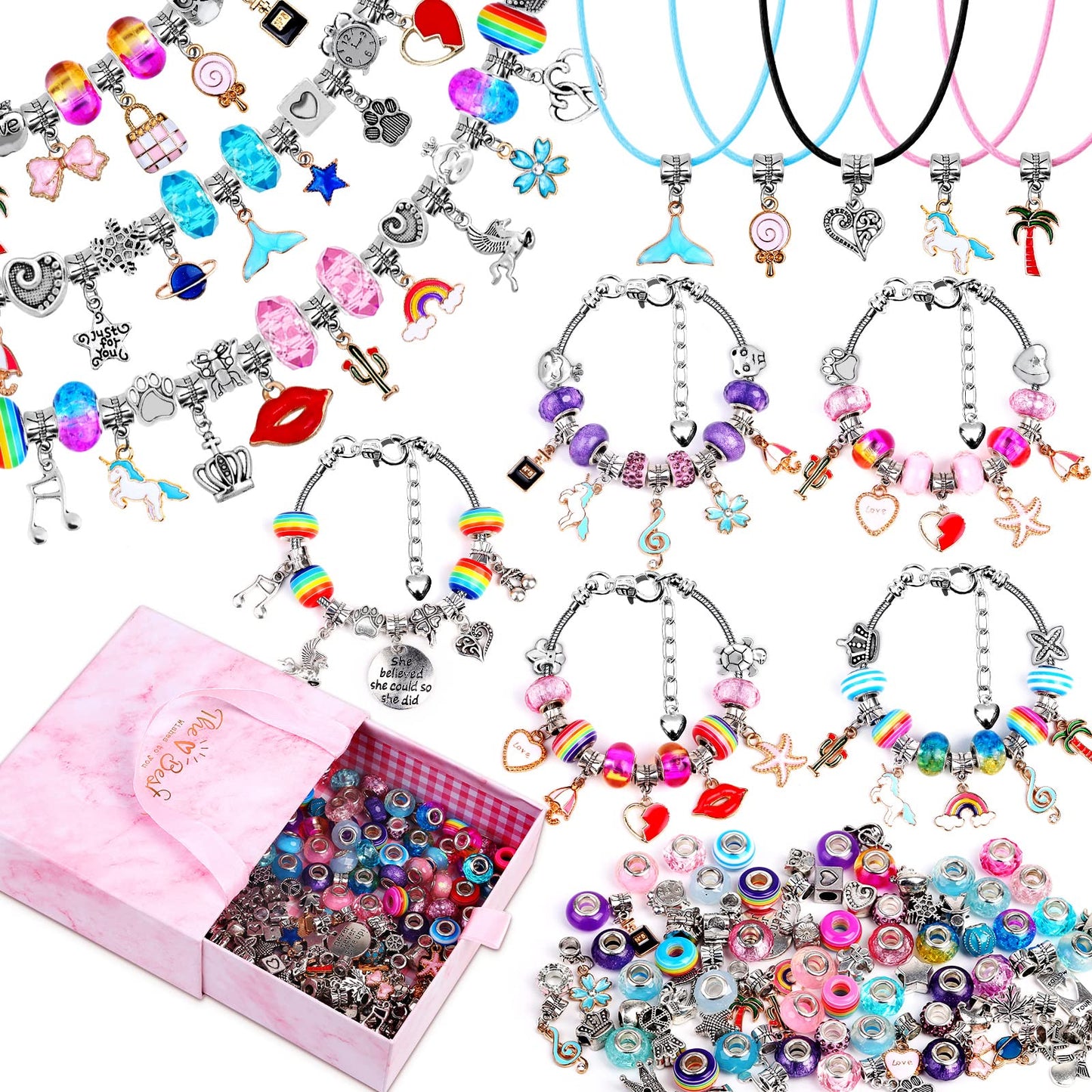 Mckanti 150 Pieces Mixed-Style Jewelry Making Kit, DIY Charm Bracelet & Necklace Craft Set with Beads, Pendants and Chains for Creative Handmade Accessories