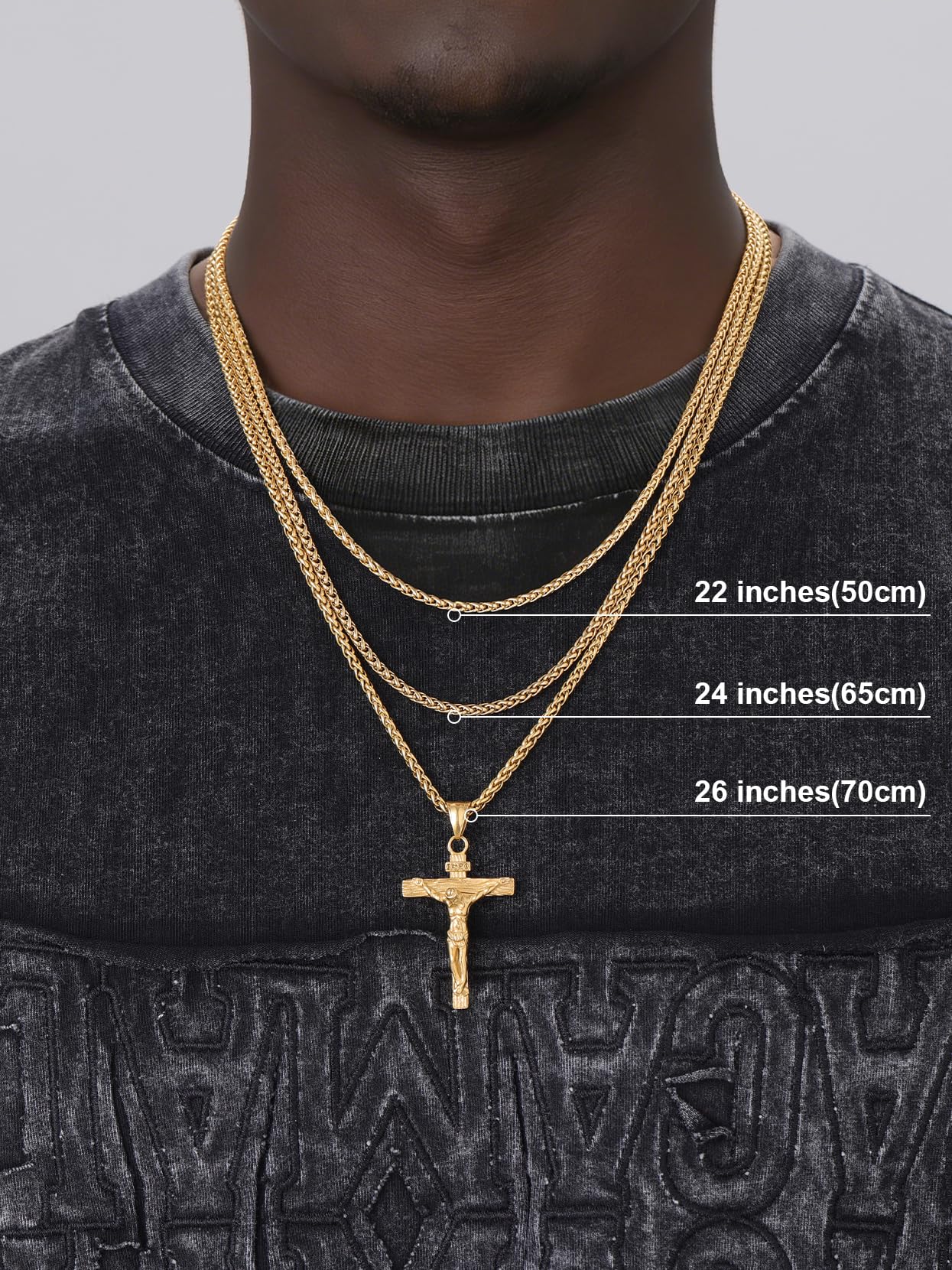 U7 Crucifix Cross Necklace Stainless Steel Crucifix Necklace Cross Pendant for Men with Rope Chain 24"(Silver)