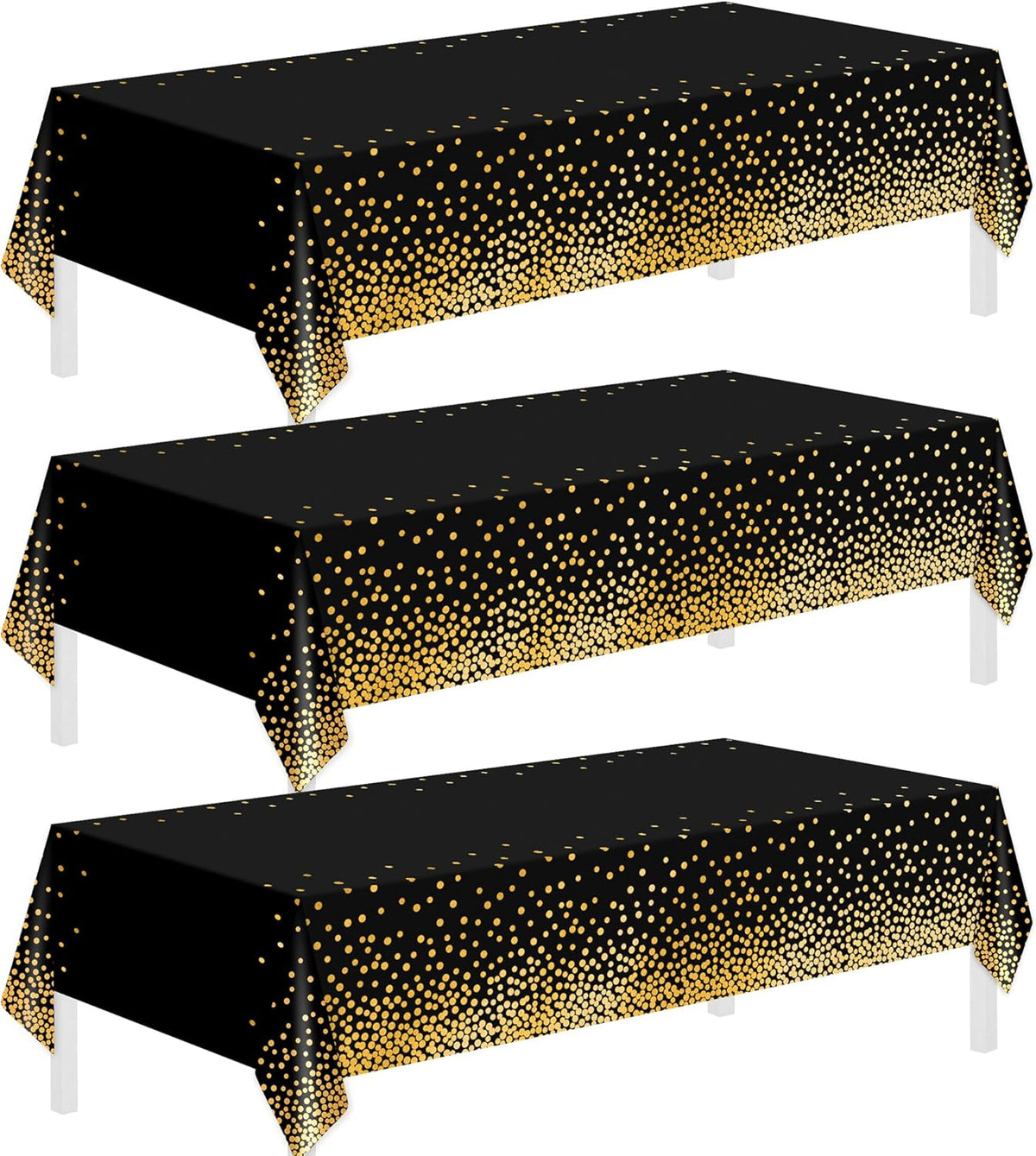 Tablecloths for Rectangle Tables, 3 Pack 54" x 108" Plastic Table Cloth Disposable Table Covers Engagement Party Decorations, Black Gold Dot Tablecloths Disposable Tablecloth for Weddings Buffet Table