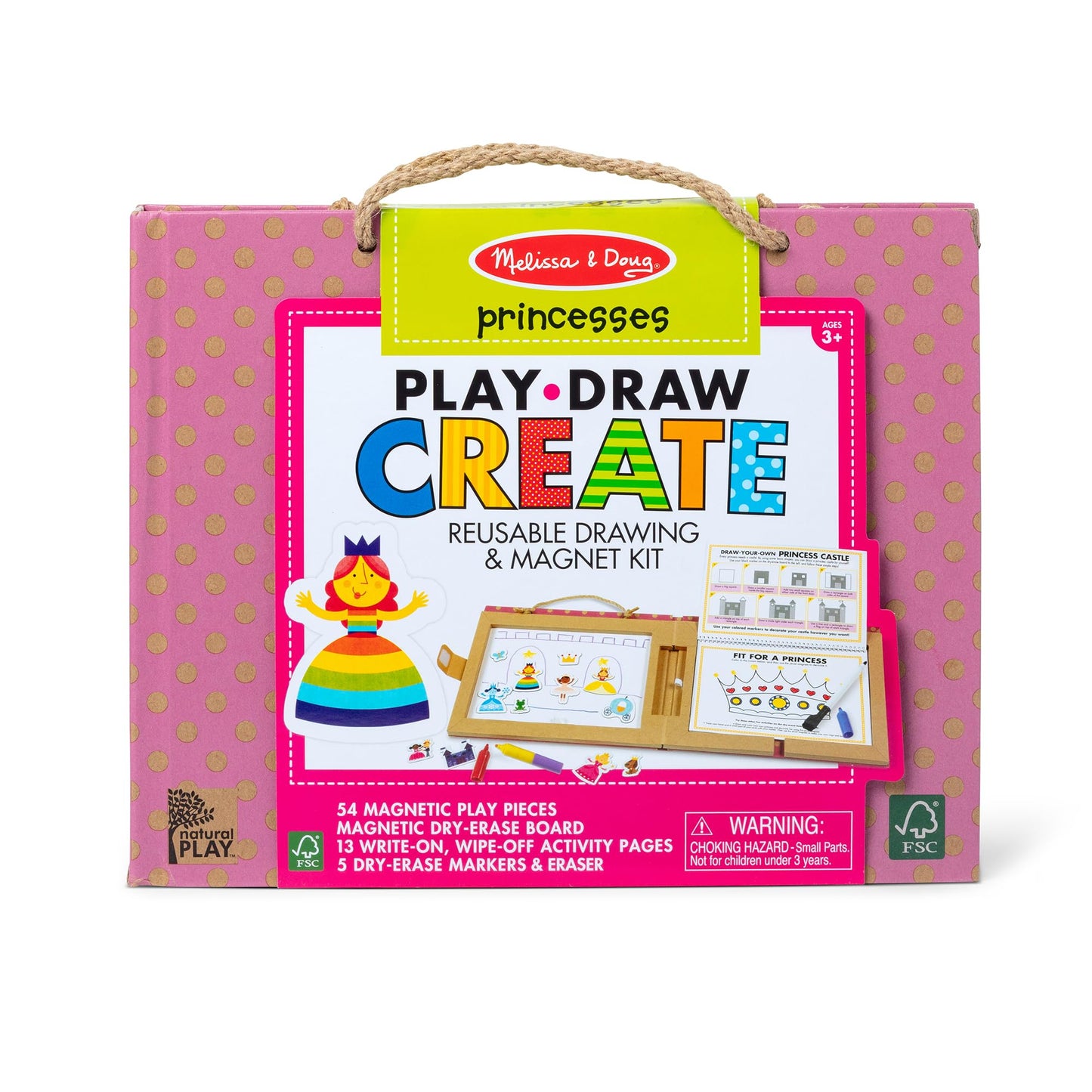 Melissa & Doug Natural Play: Play, Draw, Create Reusable Drawing & Magnet Kit – Princesses (54 Magnets, 5 Dry-Erase Markers) - FSC Certified