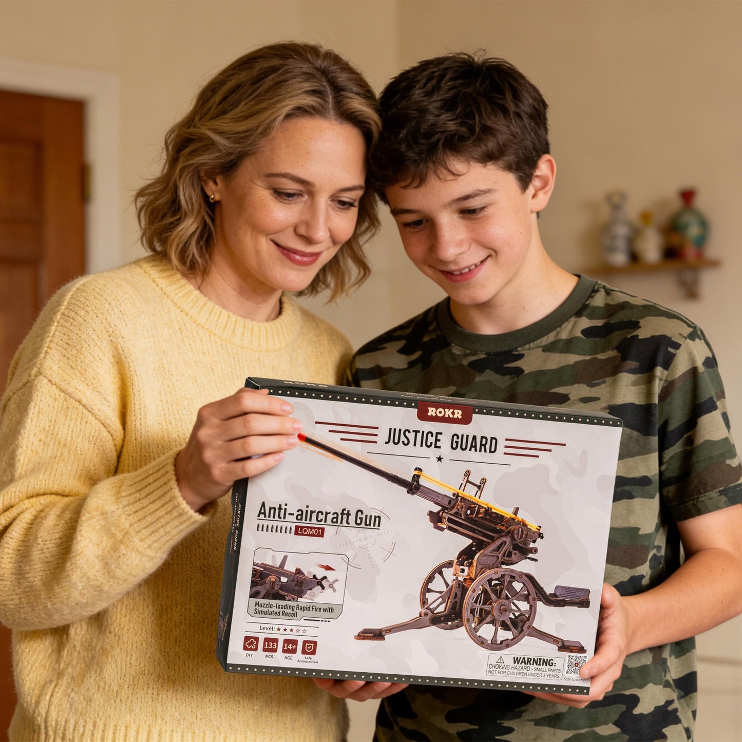 ROKR Anti-Aircraft Gun 3D Wood Puzzle for Adults - Mechanical Rubber Band Shooting Model Kit, DIY Building Set for Teens and Hobbyists, Desktop Decor