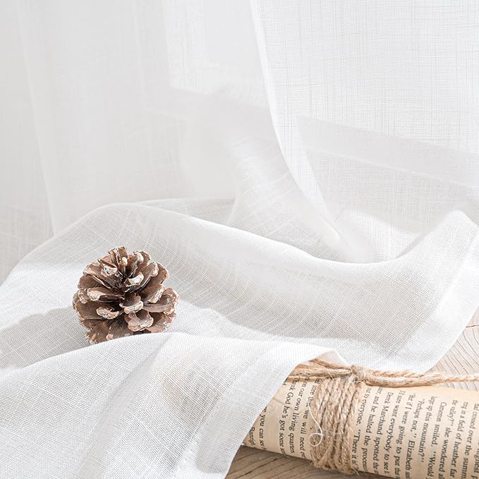 BGment White Linen Curtains 102 Inches Long for Living Room, Semi Sheer Window Drapes Lightweight Rustic Country Textured for Farmhouse Bedroom Decor with Rod Pocket, 2 Panels Set, Each 52 Inch Wide