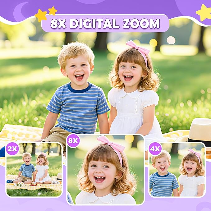 Kids Camera for Girls, 1080P HD Digital Camera with 32GB SD Card, 8MP Sky Purple Camera Toy for 3-12 Year Old Girls, Birthday Gift with 6 Filters, 20 Frames Video (Light Purple)