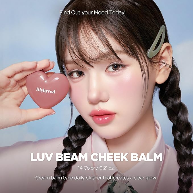 lilybyred Luv Beam Cheek Balm | Heart-Shaped Korean Cream Blush, Semi-Matte Finish, Long-Lasting, Blendable & Buildable, Soft Creamy Texture, Lightweight, Natural Flush, 0.12 oz. (07 Ruddy Pink)