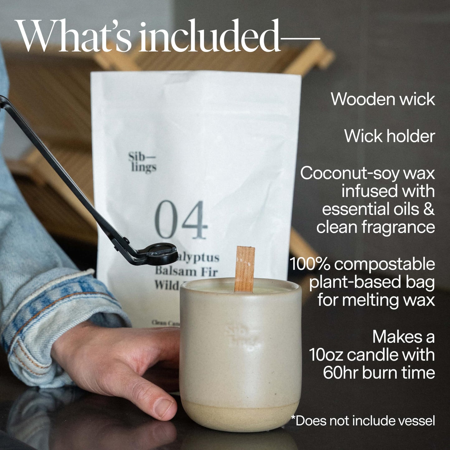 Siblings Candle Refill Kit – DIY Coconut Soy Wax Candle Making Kit for Reusable Vessels – Non-Toxic Clean Burn, Wooden Wick – Scent No 06: Cardamom, Sandalwood, Vanilla – 60 Hour Burn