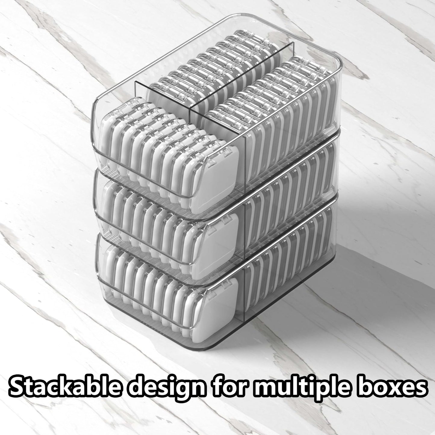 30 Pcs Press On Nail Storage Box Container False Nail Organizer Acrylic Display Case with a Large Stackable All-In-One Box and 120 Pcs Double Sided Adhesive Nail Display Tape (White)