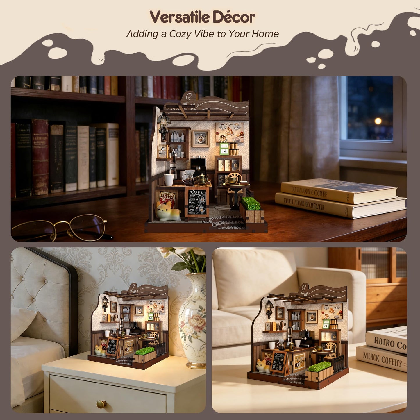 Soothee DIY Miniature Kit - 3D Puzzles for Adults & Teens, Book Nooks and Model Building Kits for Bookshelf Decor, Relaxing Craft & Unique Gift for Craft Lovers (Country Cafe)