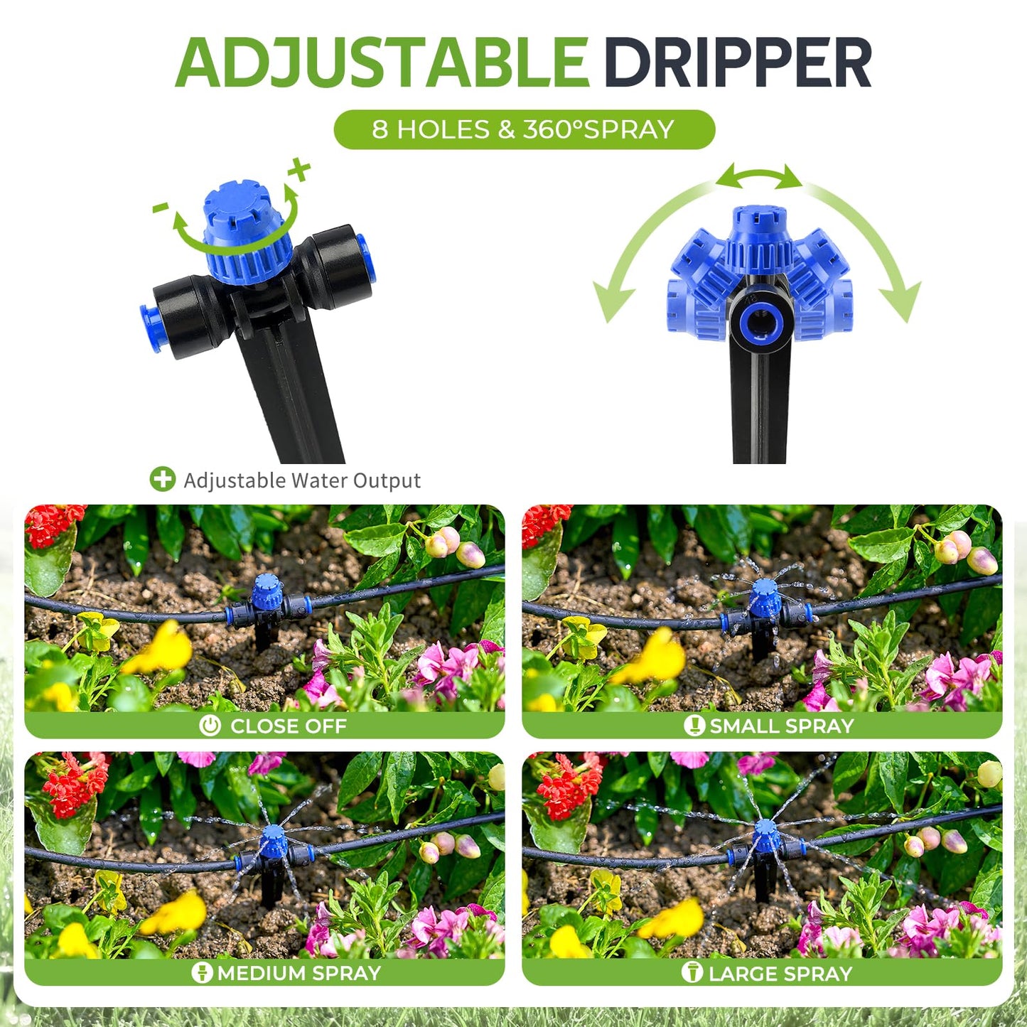HIRALIY 40ft Push-to-Connect Drip Irrigation Kit, Adjustable Plant Watering System, for Garden Raised Bed Saving Water Automatic Irrigation Equipment with Drip Emitters, Tubing, Connectors