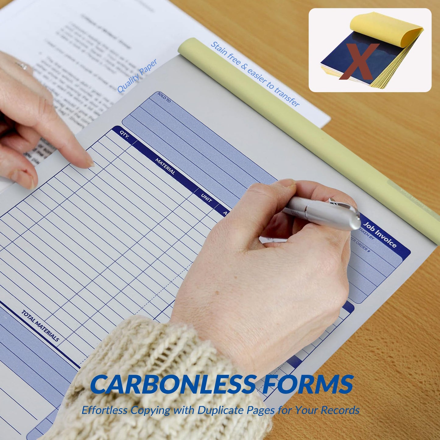Harfesto Job Work Order Forms, Large Size Contractor Invoice Book 8-1/2" x 11-7/16", Invoice Receipt Book for Small Business, 2-Part Carbonless Forms, 50 Sets