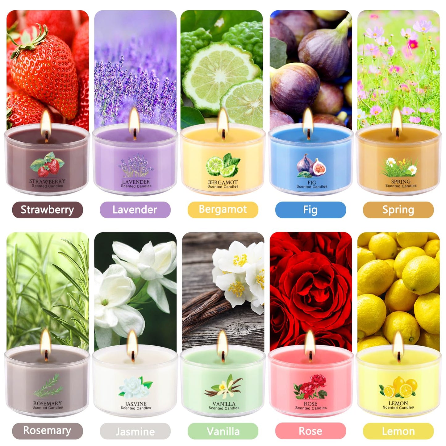 40 Scented Candle Set, 10 Fragrances, 35g Natural Soy Wax Candles with Smokeless Cotton Wicks, Ideal for Home Decor, Yoga, Meditation, Spa & Gifting.