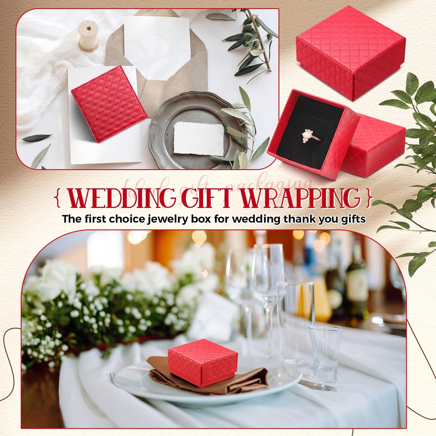 Landical 100 Pcs Jewelry Ring Gift Box 2'' x 2'' x 1'' Small Cardboard Earring Ring Gift Box with Velvet and Sponge Liner Pendant Case Bulk for Necklace Bracelet Earring Display Wedding (Red)