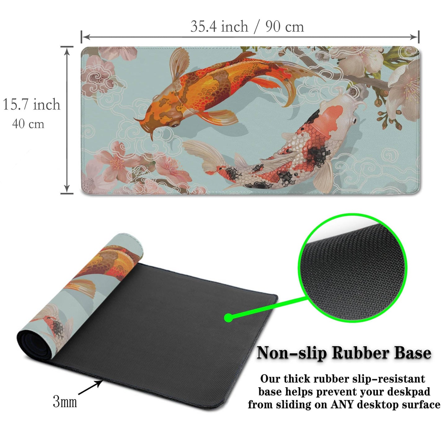 Samgula XXL Mouse Pad, Gaming Mousepads Desktop Mats, Extra Large Desk Pad Non-Slip Rubber Base Waterproof with Stitched Edges, 35.4 X 15.7 inch for Work/Game/Office/Home Japanese Traditional Fish