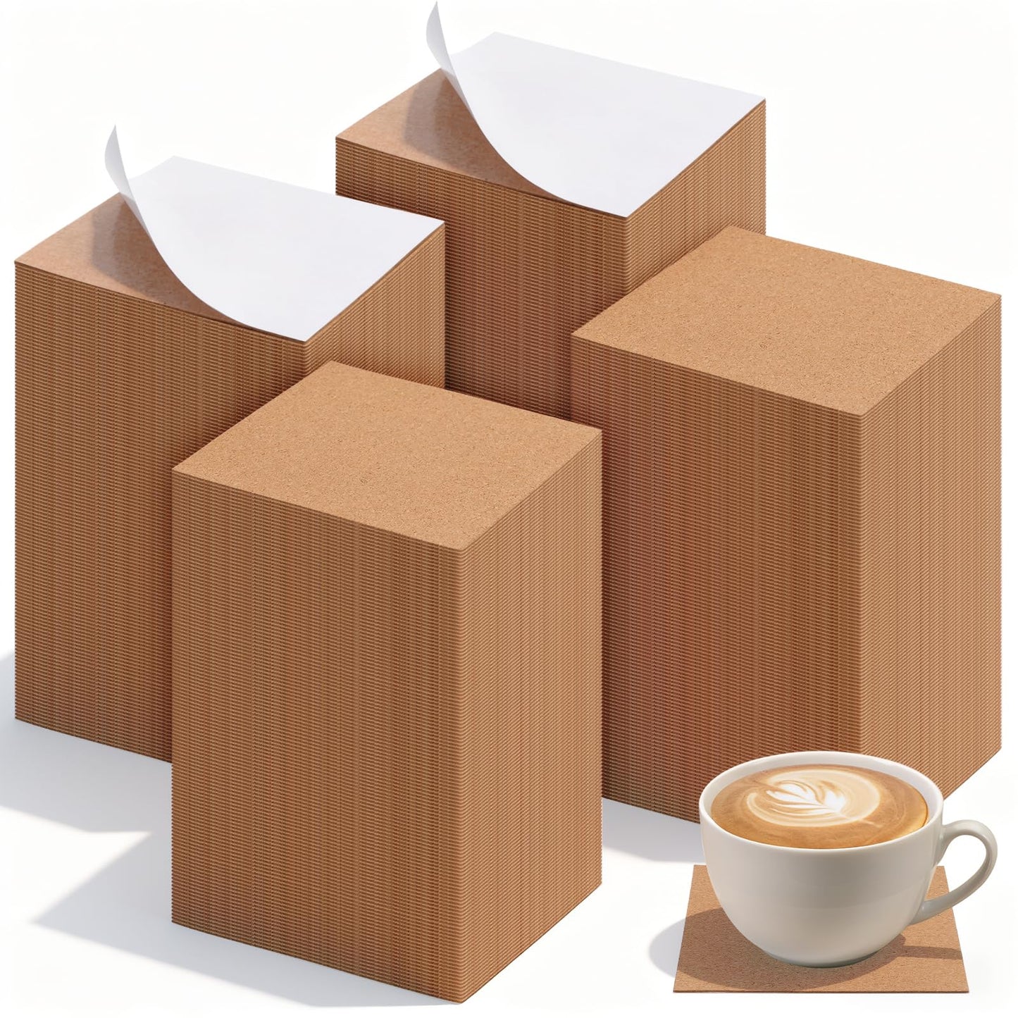 Kifmurase 200PCS Self-Adhesive Cork Sheets, 4 x 4 Inch Brown Squares Cork Coasters for DIY Crafts Laser Engraving Home Wall Decoration, Non-Slip Bulk Tabletop Drinks Coasters