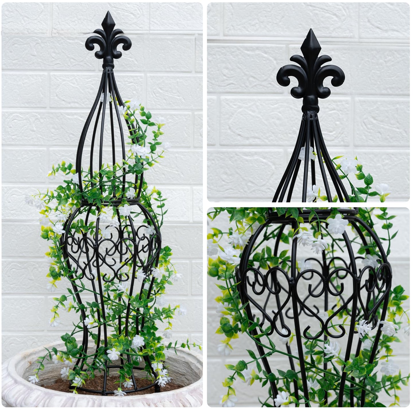GOOOXIM Obelisk Metal Garden Trellis for Climbing Plants - 29.5 in by 6.3 in Durable Iron Structure, Easy Assembly, Perfect for Potted Vines & Roses - Modern Vertical Gardening Support
