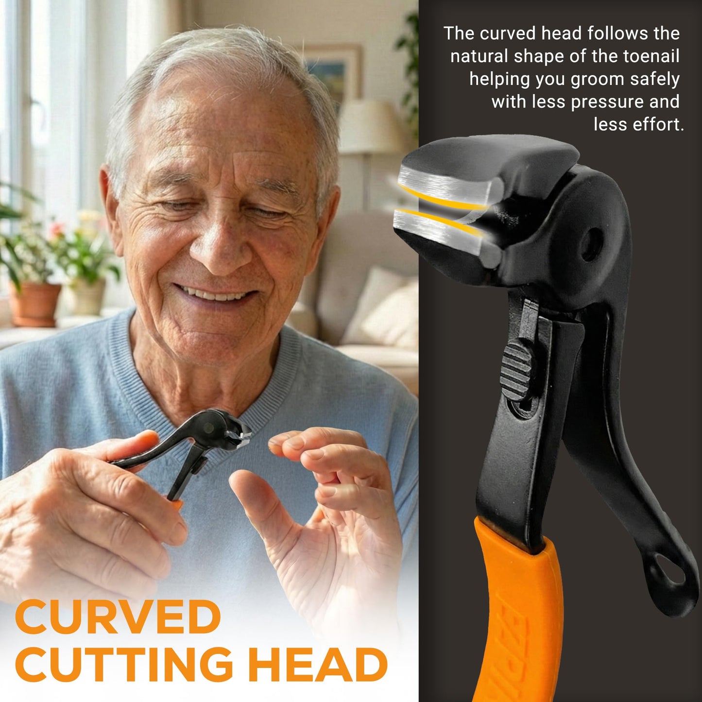 EZPIK Thick Toe Nail Clippers for Seniors with Nail File Set, Ergonomic Nail Cutter with 4.8” Long Handle, Angled Head & Stainless Steel Blades, Comfortable Toenail Clippers for Weak & Arthritic Hands