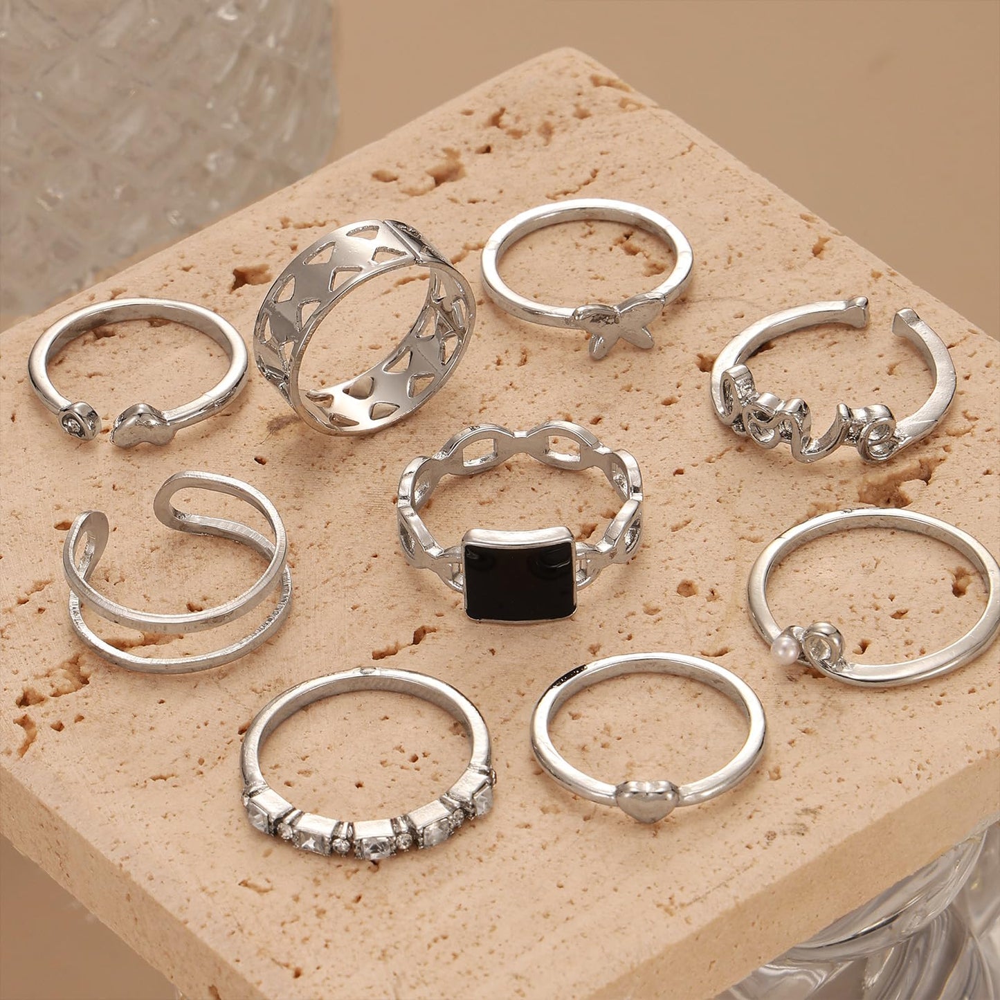 IFKM Gold Knuckle Rings Set For Women Vintage Stackable Joint Finger Midi Rings Dainty Cubic Zirconia Crystal Simple Twist Hollow Cute Rings Pack Jewelry Gift (Moonlight Express, Silver)