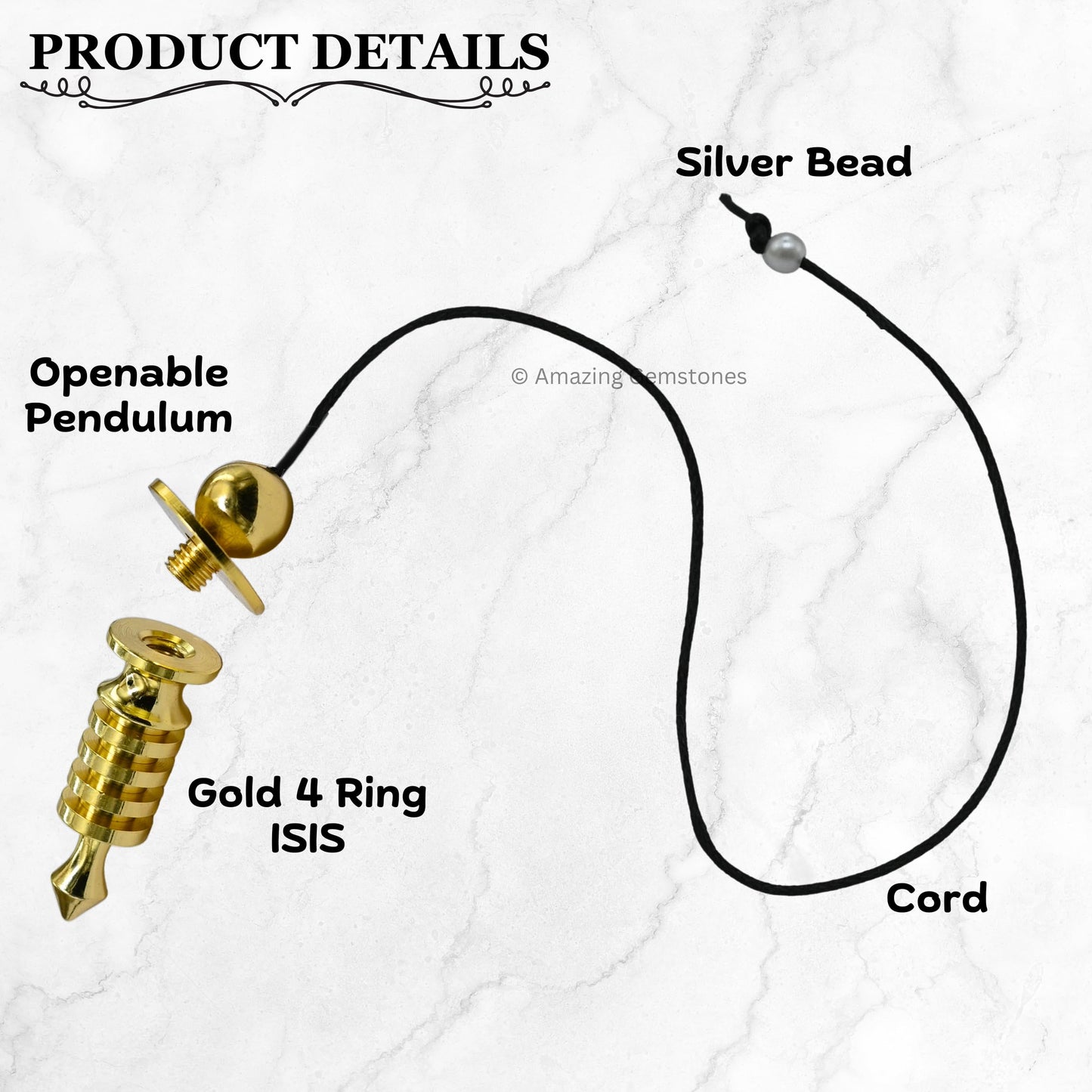 Amazing Gemstone Healing Metal Pendulums for Divination, Gold 4 Ring ISIS Steel Copper Pendulum High Energy Pendulo de Bronce Pendulos de Mesa MP37