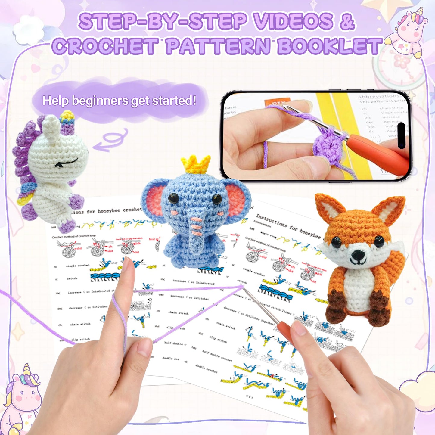 Mobelixy 6PCS Crochet Kit for Beginners, 2026 Christmas Knitting Kit with Step-by-Step Video Tutorials, Beginner Crochet Kit for Adults (Blue)