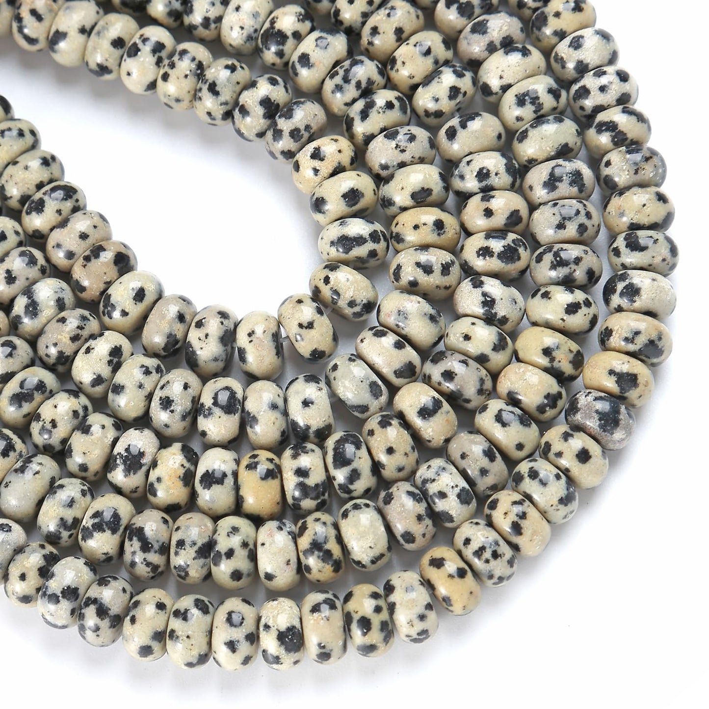 76pcs 5x8mm Natural Dalmatian Jasper Stone Rondelle Spacer Loose Beads Abacus Disk Stone Round Loose Gemstone Beads for Jewelry Making DIY Bracelet Necklace