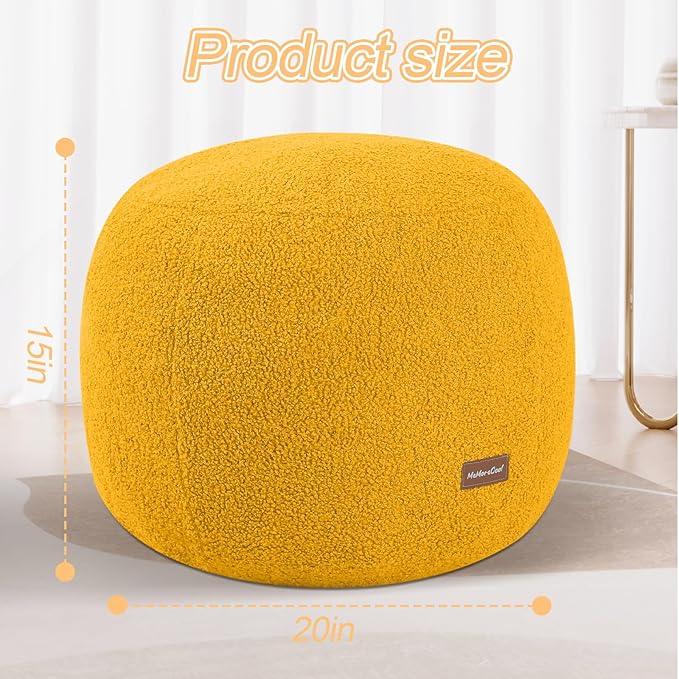 MeMoreCool Stuffed Round Pouf Ottoman Foot Rest, Floor Pouf Foot Stool with Soft Foam Chunk Filling, Small Round Ottoman Footstool Circle Footrest for Living Room, Yellow