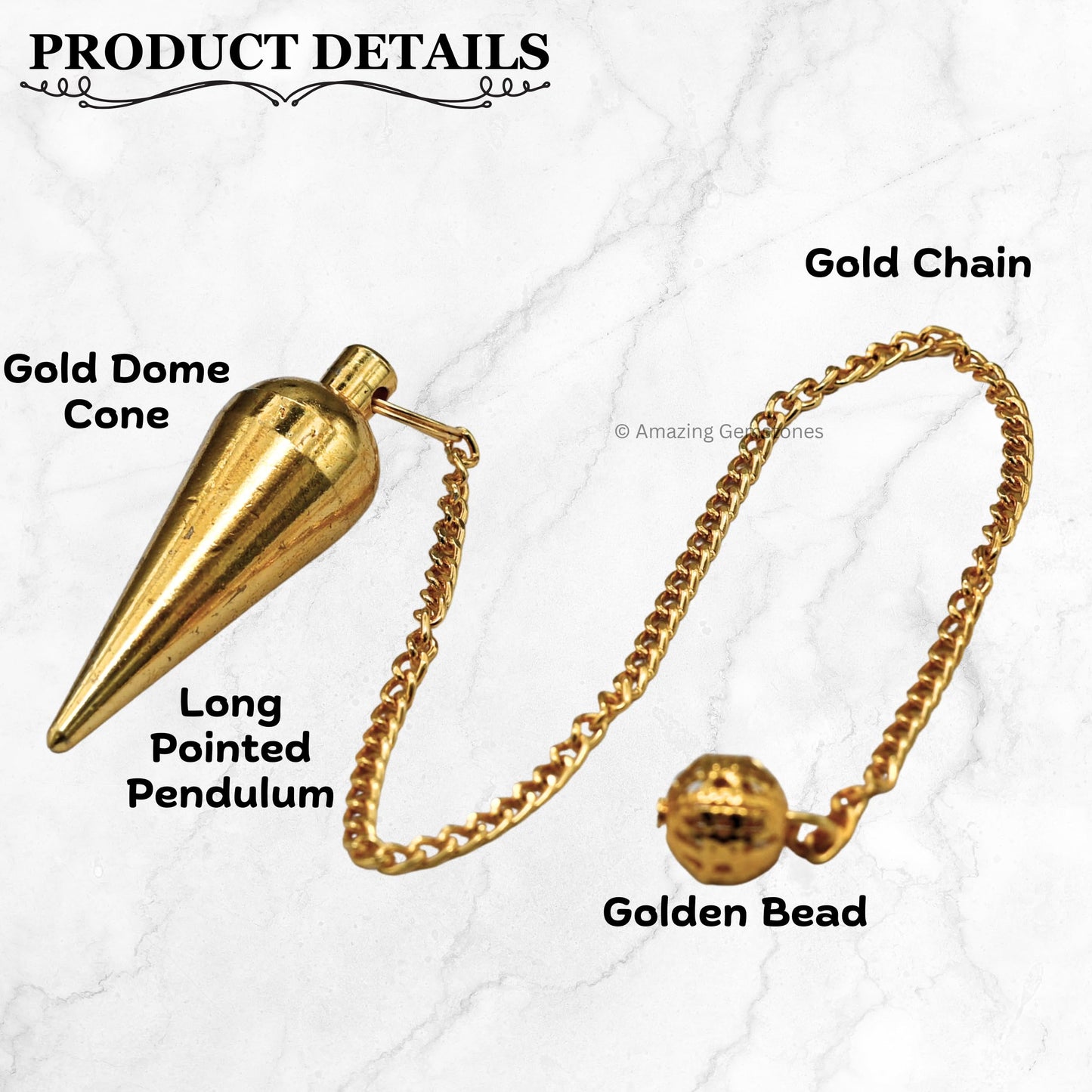 Amazing Gemstone Healing Metal Pendulums for Divination, Gold Dome Cone Long Point Steel Copper Pendulum High Energy Pendulo de Bronce Pendulos de Mesa MP70