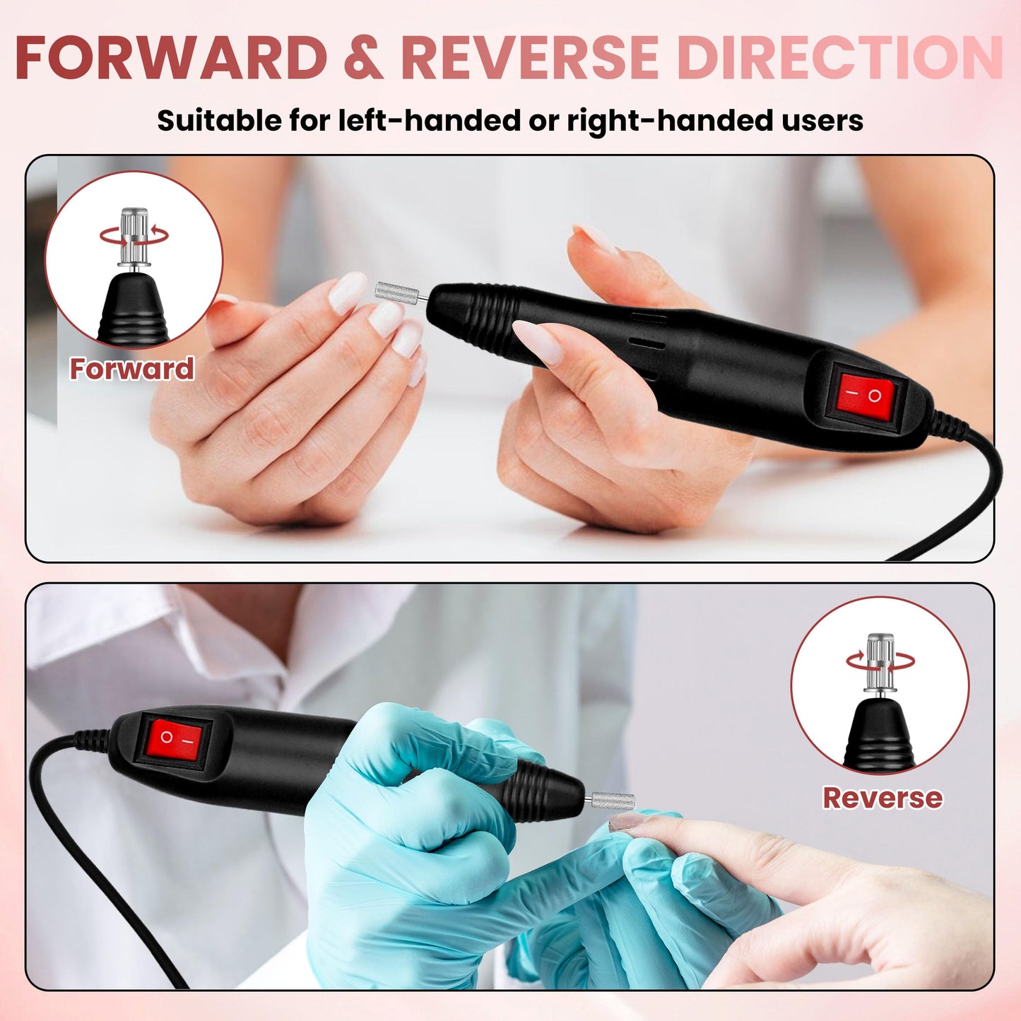 Electric Nail Drill Machine Professional Nails File Kit for Acrylic Nail Gel Dip Powder Art Shape Remover Tool Polisher Grinder Low Noise Manicure Pedicure Set with 156pcs Sanding Bands (Black)