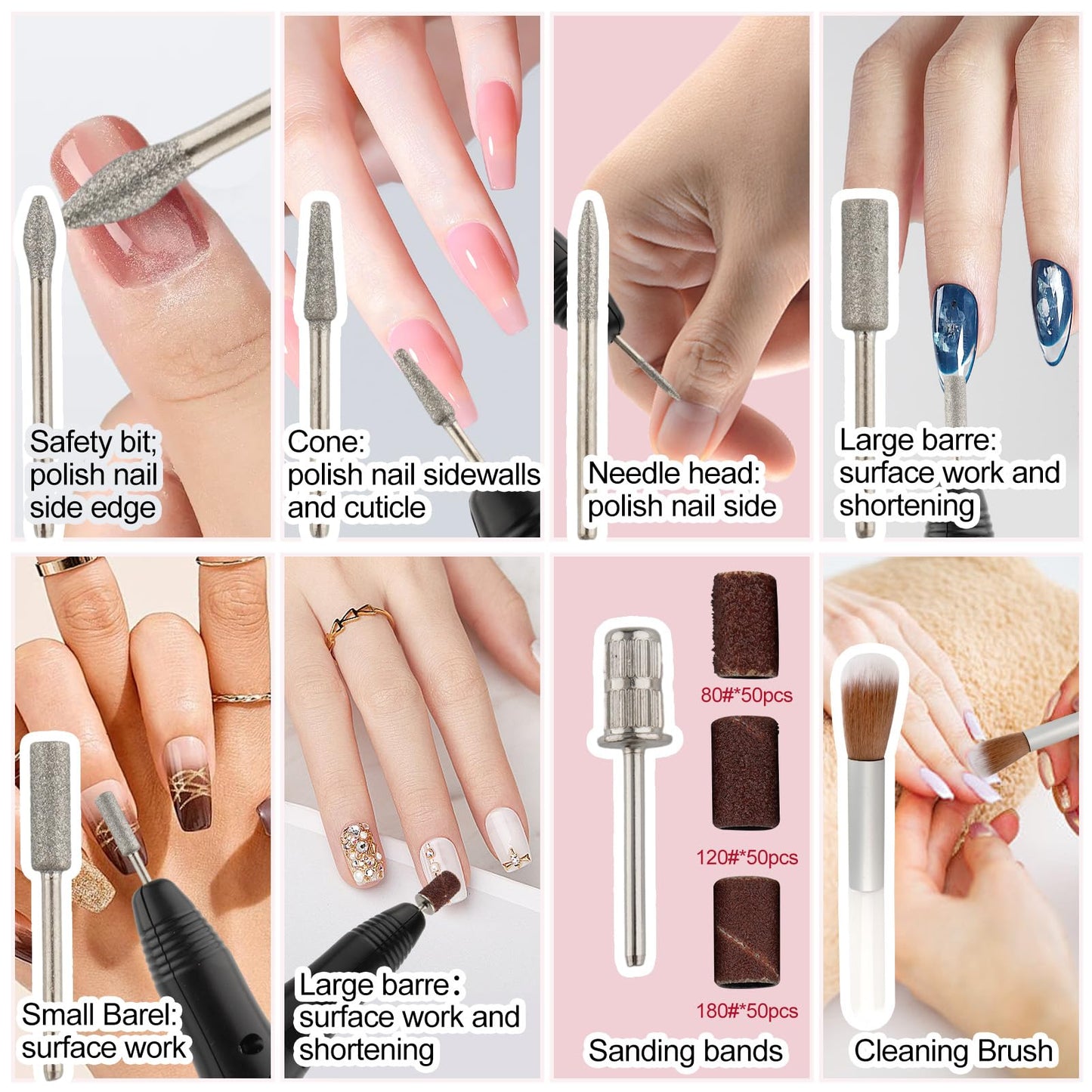 Electric Nail Drill Machine Professional Nails File Kit for Acrylic Nail Gel Dip Powder Art Shape Remover Tool Polisher Grinder Low Noise Manicure Pedicure Set with 156pcs Sanding Bands (Black)