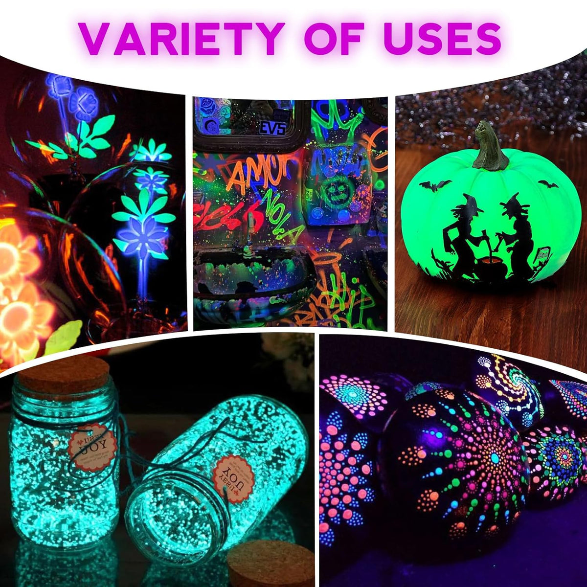 ABEIER Glow in the Dark Paint, 12 Colors (30ml/1oz) Blacklight Acrylic, Neon Craft, Long Lasting Glow Fluorescent Ideal for DIY Projects, Halloween, Easter, Christmas Decorations