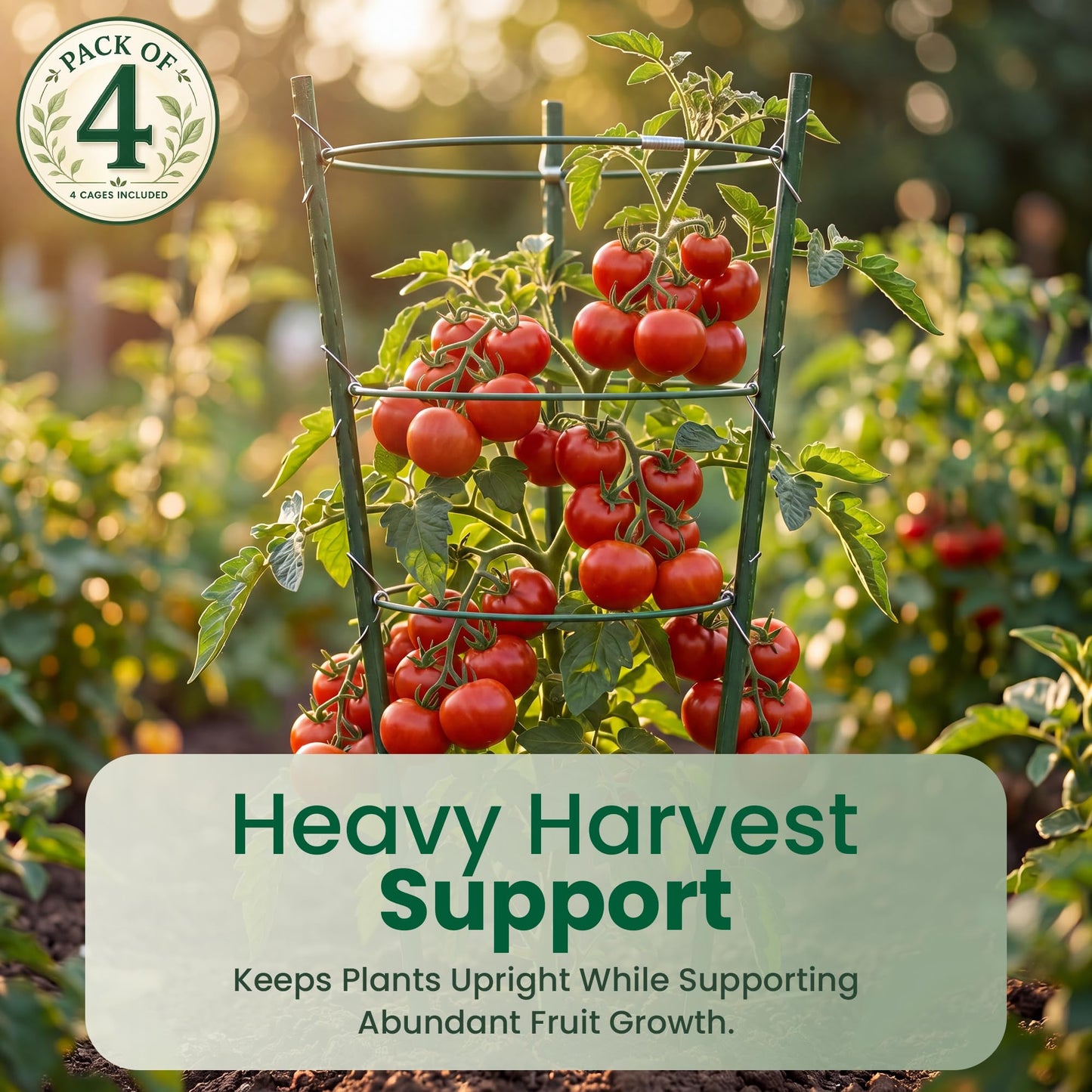 Oriva 4 Pack Round Tomato Cages for Garden, 43cm Adjustable Metal Tomato Cage with Anti Slip Locking Rings, Tomato Trellis and Plant Support for Raised Garden Beds, Pots and Climbing Vegetables