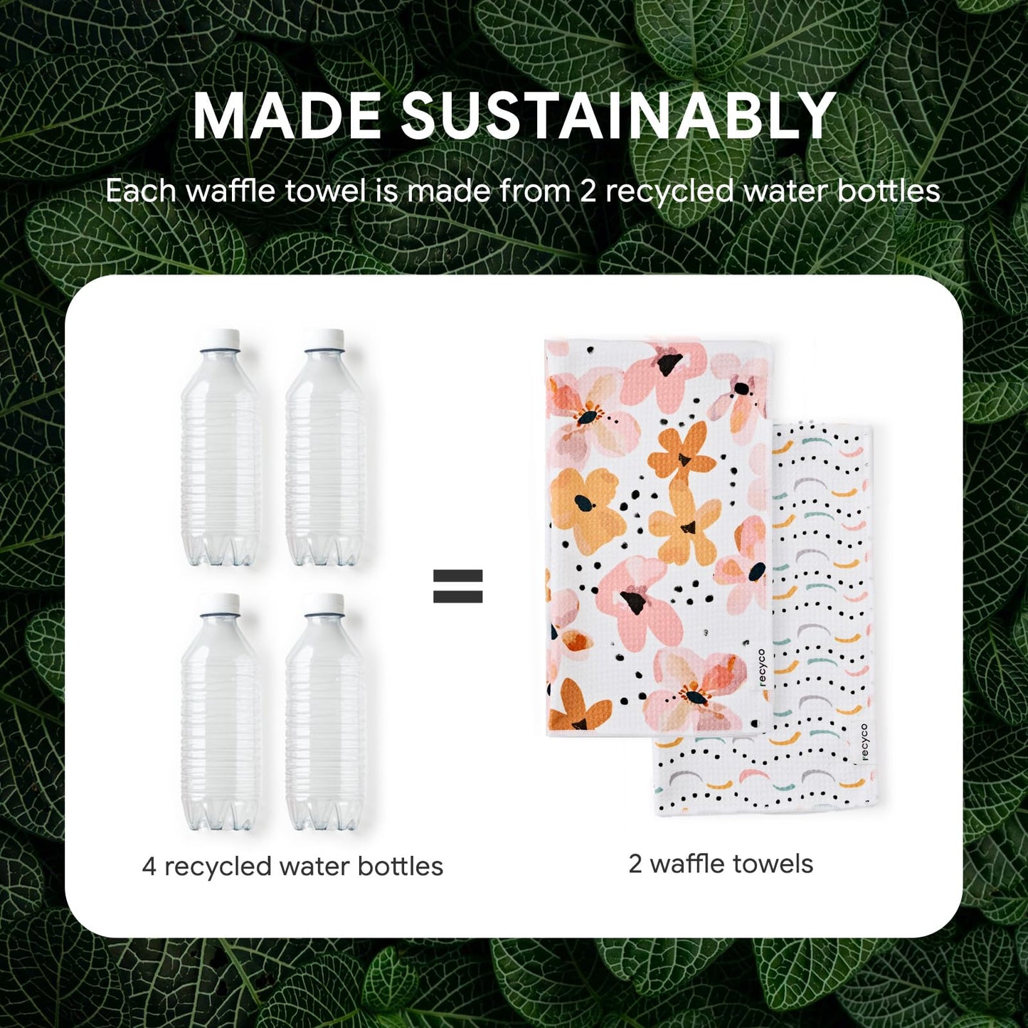 RECYCO Waffle Kitchen Towel Set of 2 - Quick Dry Microfiber Sustainable Dish Towels - Ultra Absorbent Reusable Cleaning Tea Towels - Lightweight Hand Towels,16”x 28”, Blossom Breeze