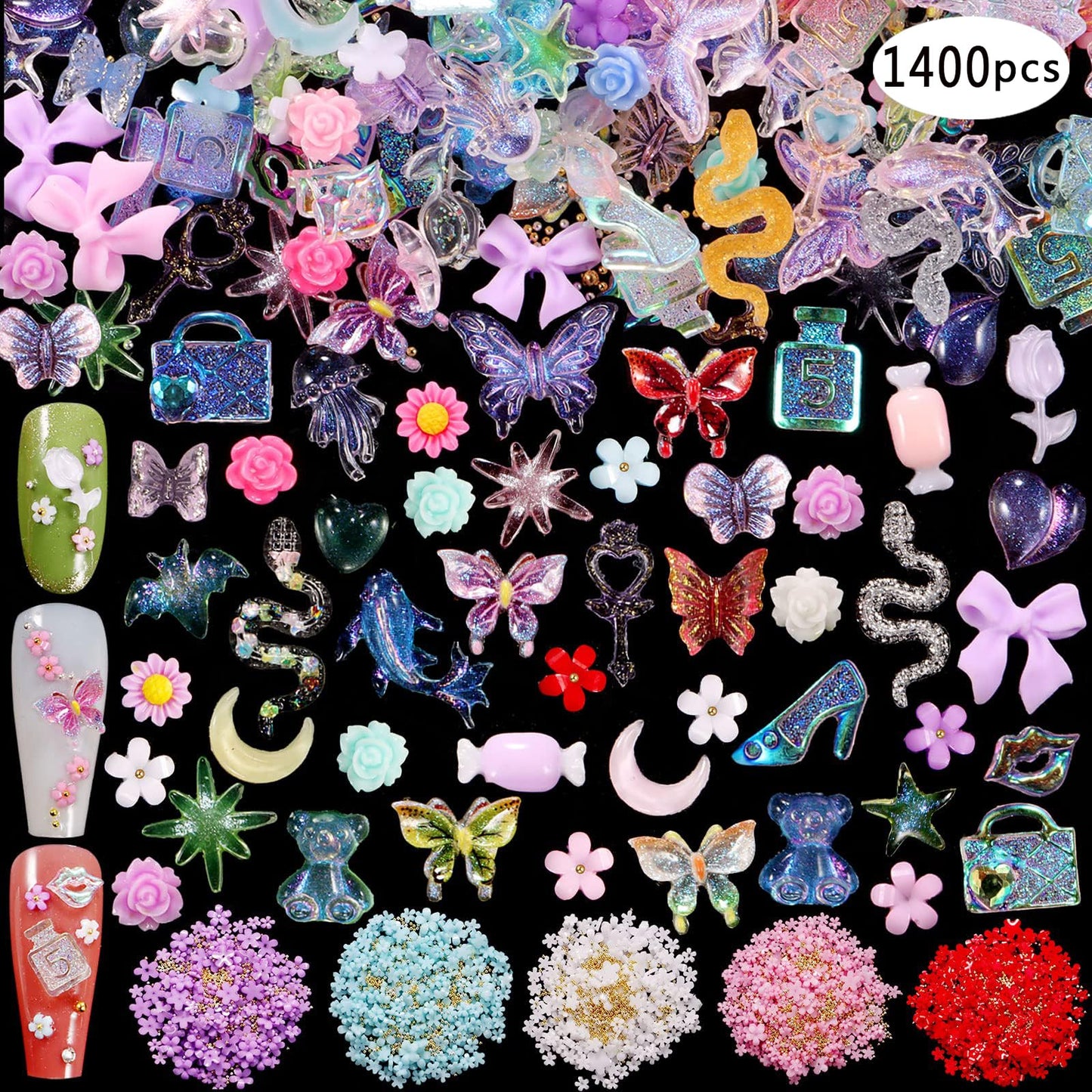TAMHOO Pack of 250pcs Cute & Sweet 3D Nail Charms for Acrylic Nails, Perfect for Nail Art Decorations & DIY Accessories(Style H)