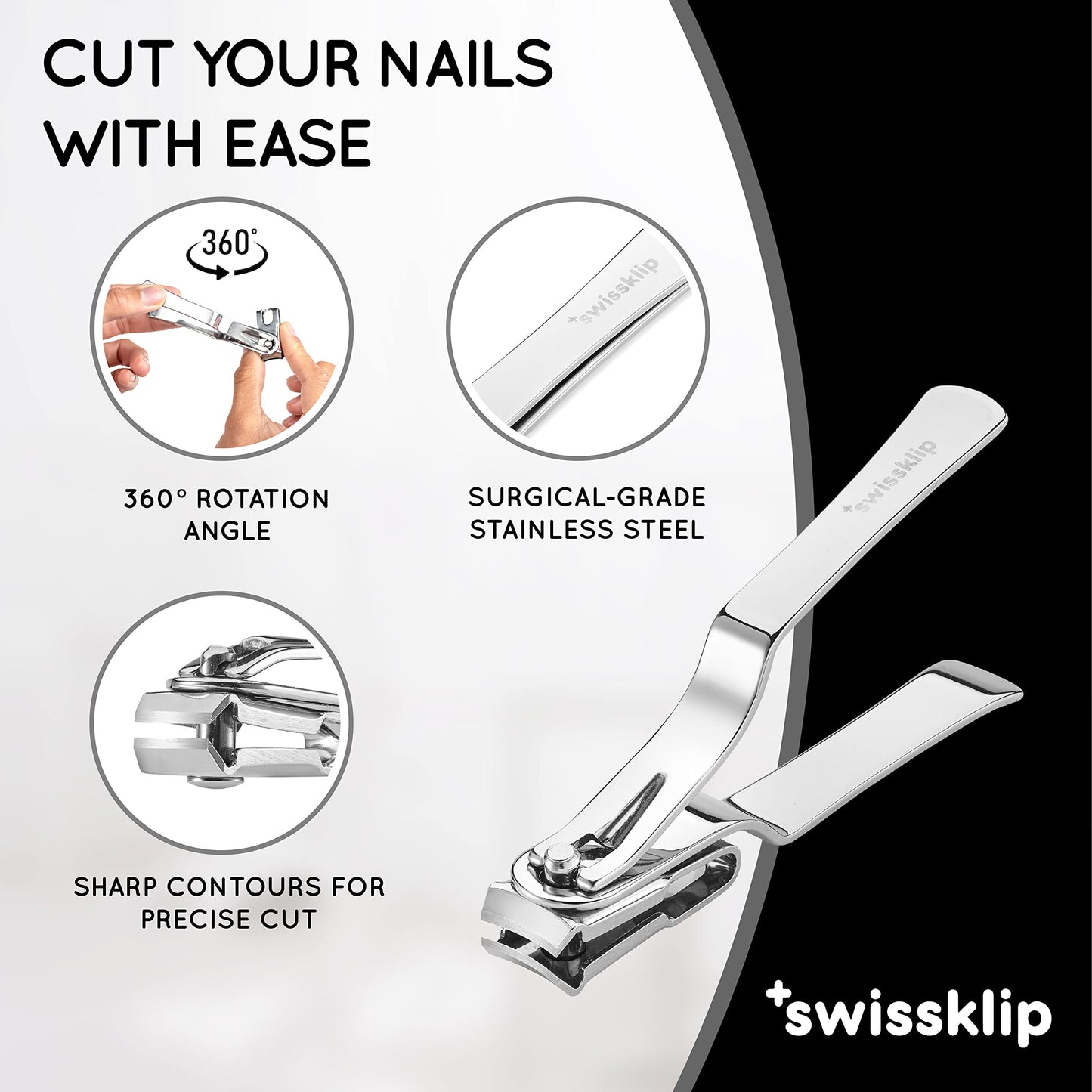 Swissker by Swissklip Nail Clippers for Men & Women I Finger Nail Clippers for Adult with 360 Degree Rotating Head I Fingernail Clippers for Women I Surgical-Grade Stainless Steel Material (2 Pack)