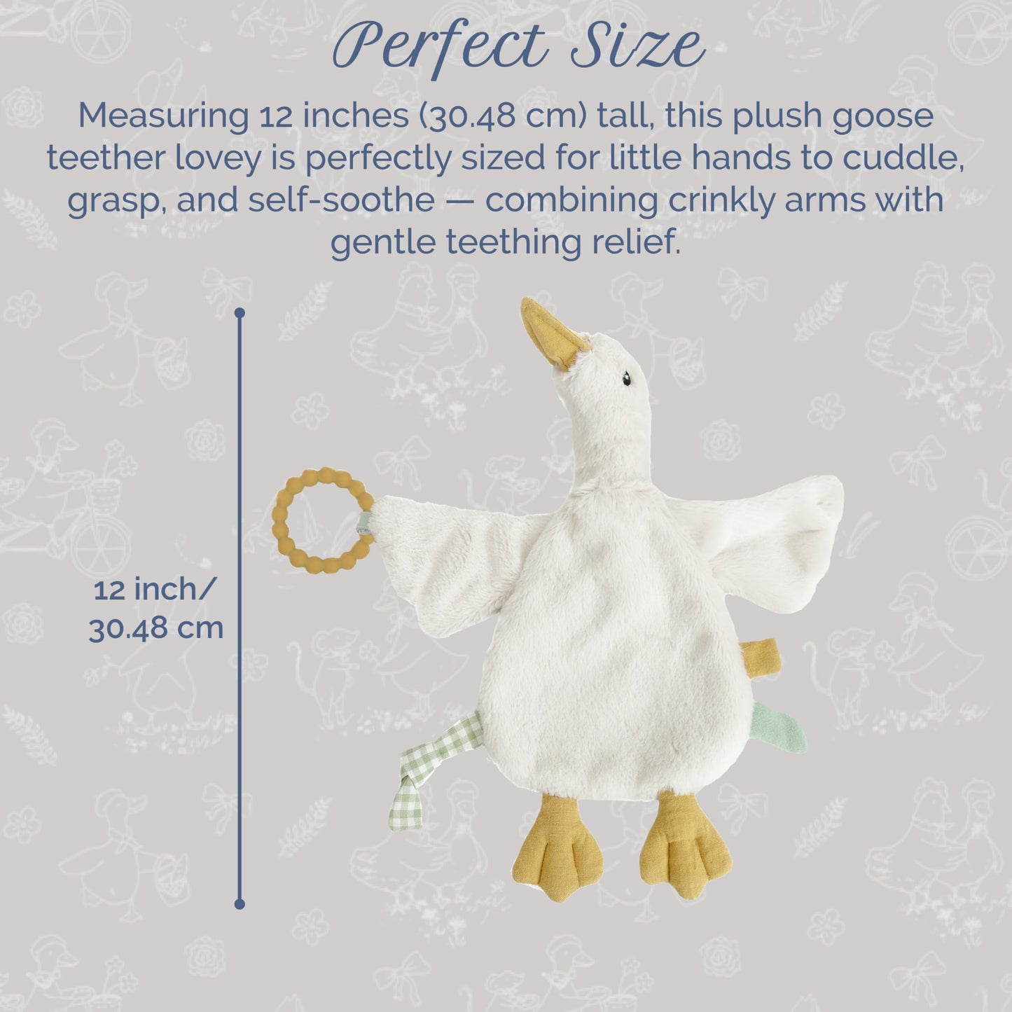 MON AMI PRU Goose Teether Lovie | 12-Inch Baby Security Blanket with Silicone Teether | Soft Plush Lovey for Teething Relief & Comfort