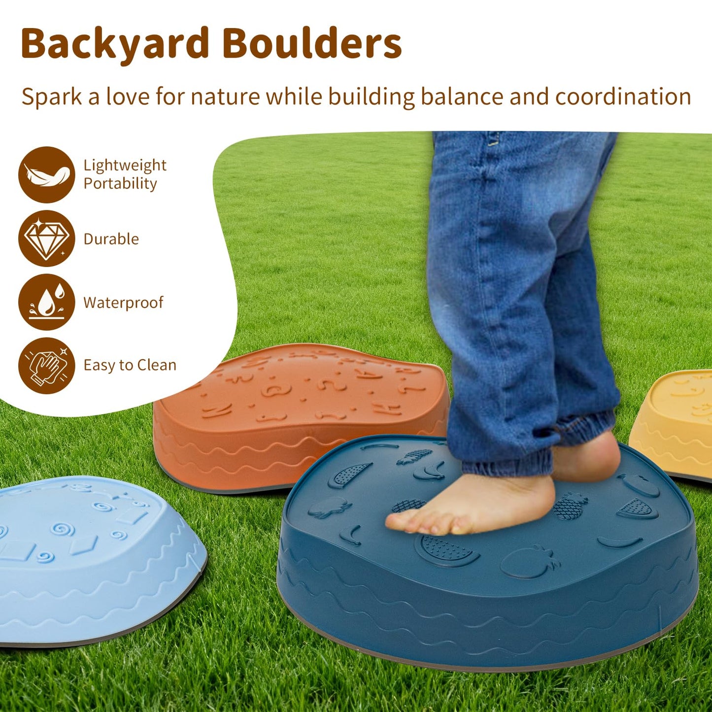 Gentle Monster Stepping Stones for Kids, Set of 6/8/11 PCS for Balance with Non-Slip Bottom - Exercise Coordination and Stability (Egg-Morandi)
