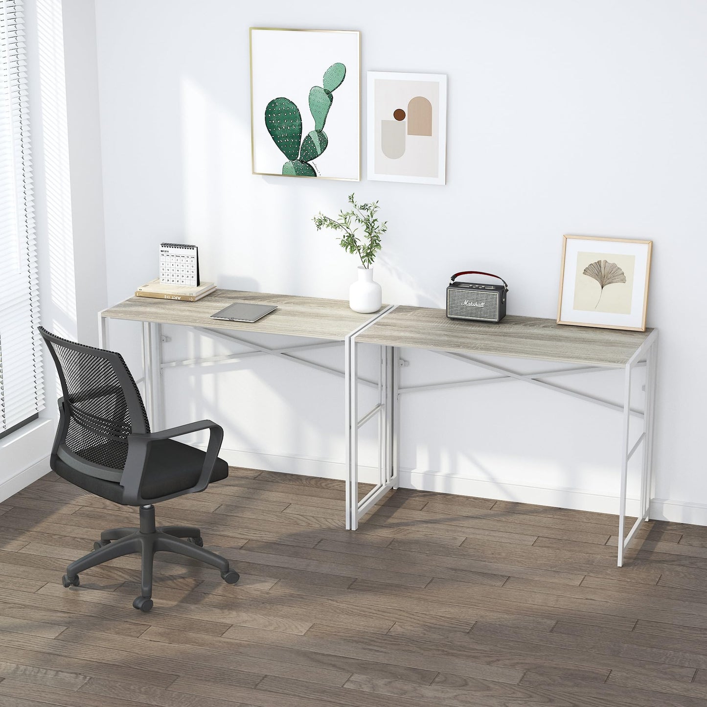 Lutown-Teen Folding Desk 40 inch Writing Gaming Computer Camping Table, No Assembly Required Home Office Desk, Beige