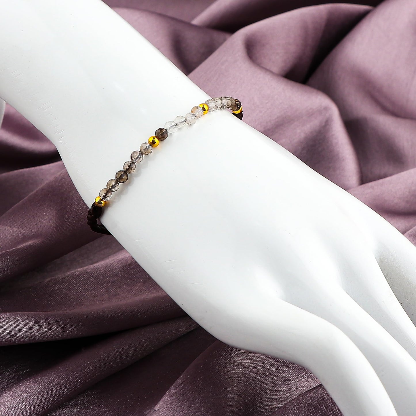 GEMSYMPHONY Smoky Quartz Gemstone Beads Braided Bracelet – 3.5mm Natural Stone Beads, Handmade Adjustable Braided Rope Bracelet, Healing Crystal Jewelry for Men & Women, Unisex Boho Gift