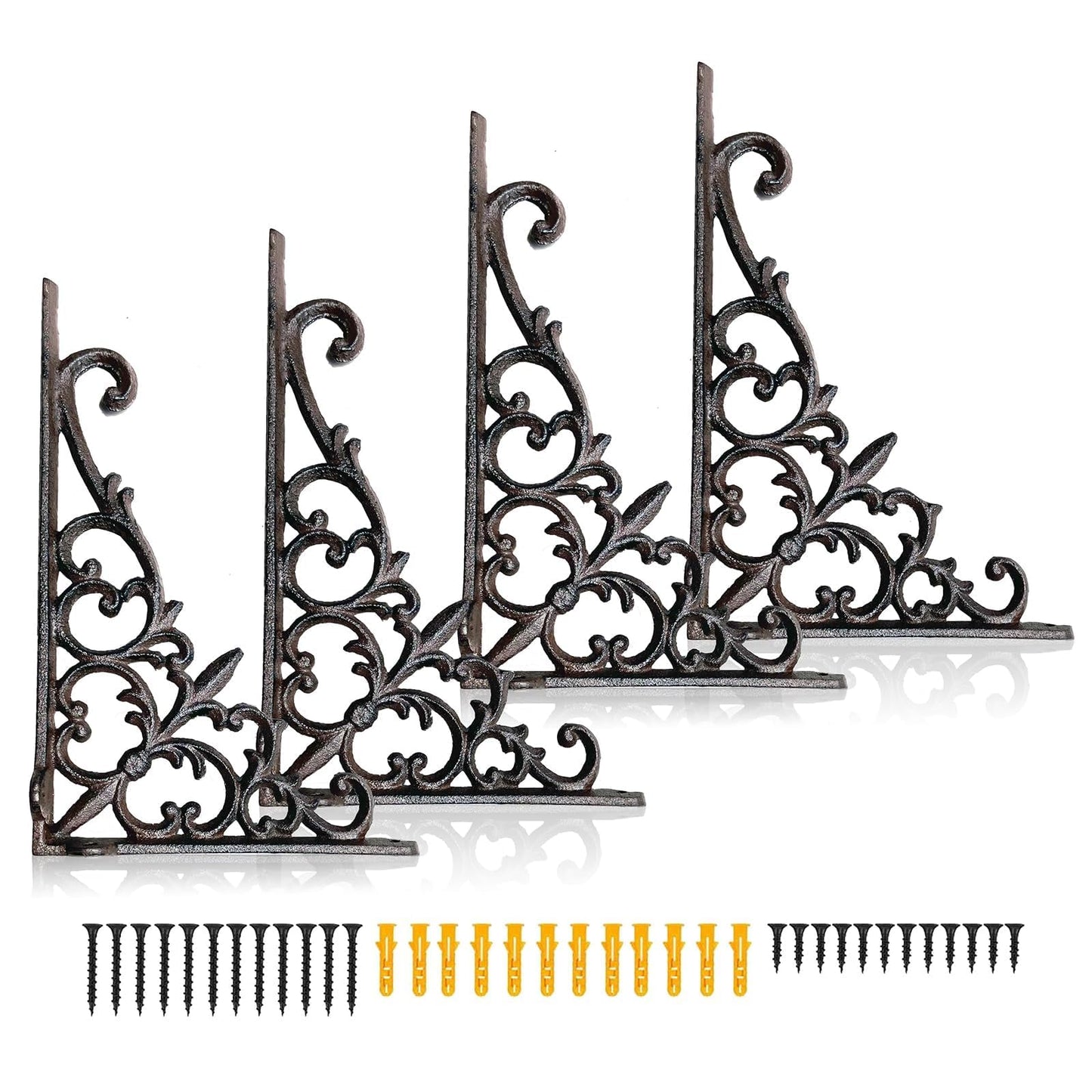 Z Metnal Decorative Shelf Brackets, 6 x 9 inch , Cast Wrought Iron Metal Mailbox Bracket, Wall Decor, Modern Shelving Bracket for DIY Floating Shelves, 4 Pack