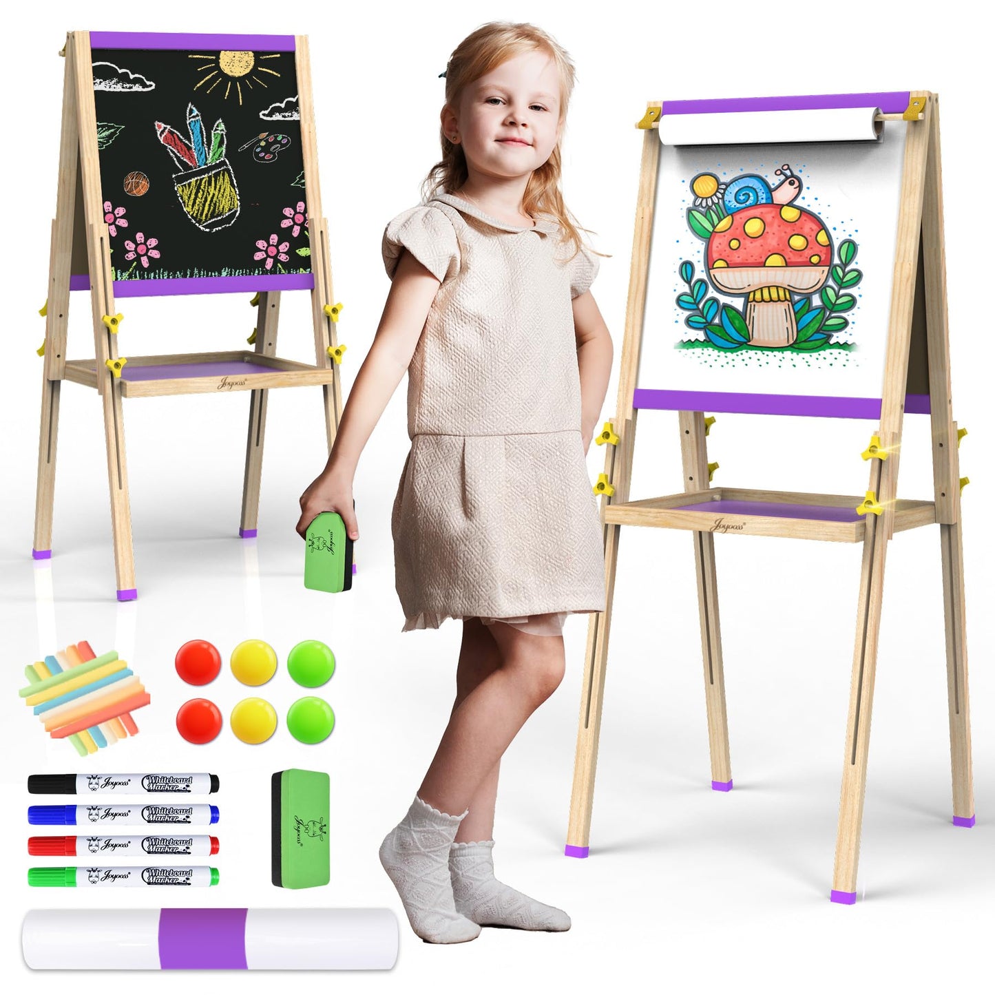 JOYOOSS Easel for Kids Art Easels for Toddlers,Adjustable Magnetic Whiteboard Chalkboard for Kid Dry Erase Board Easel for 2 Year Old and Toddler Art Easel for Kids Ages 4-8 8-12