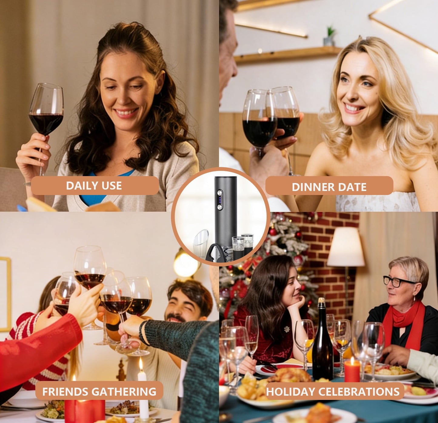 Rechargeable Electric Wine Opener 7-in-1 Gift Set, Automatic Wine Bottle Opener with Charging Base, Foil Cutter, Aerator Pourer & 2 Vacuum Stoppers for Wine Lovers