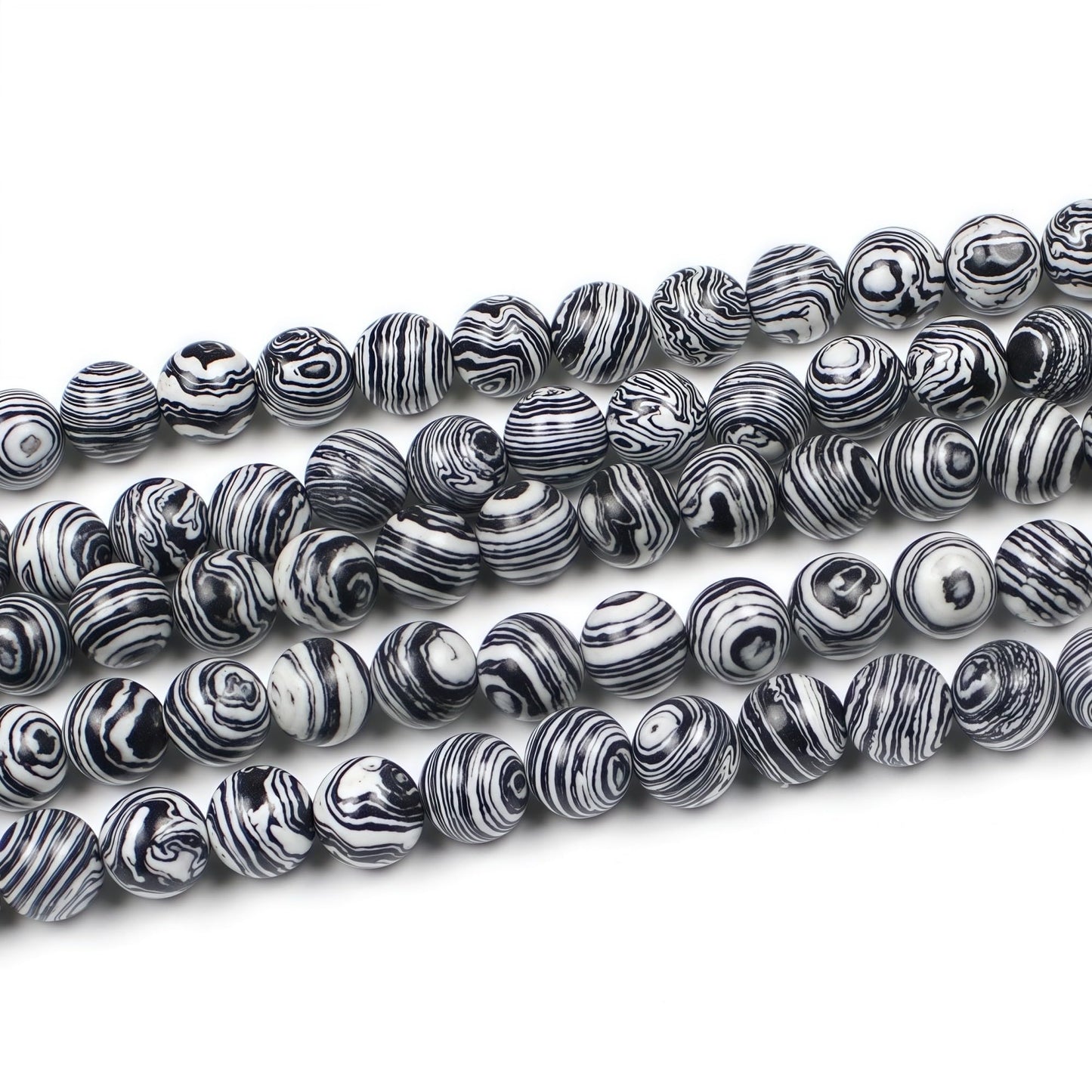 MJDCB Synthesis Colour Malachite Beads Beautiful Fashion Round Stone Beads for DIY Jewelry Making 15" (8mm, Black - White)