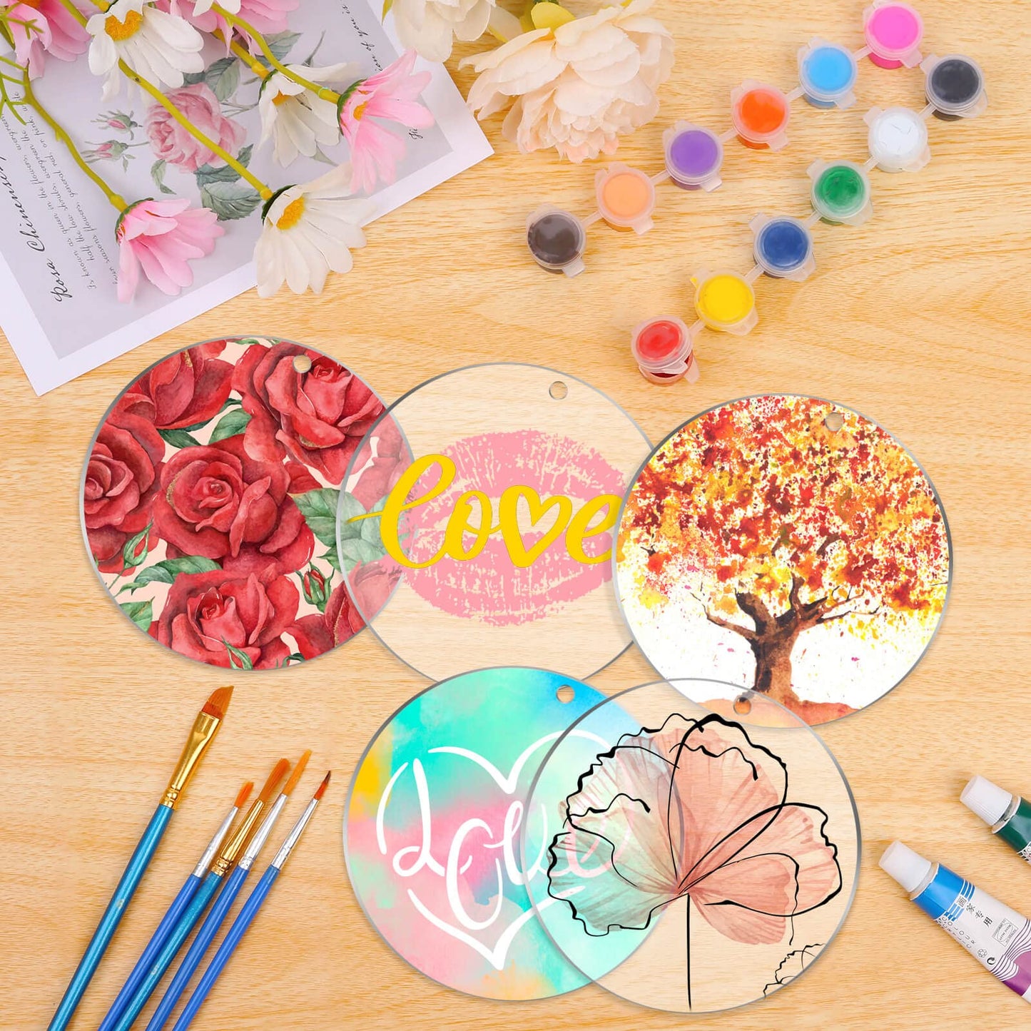 Caffox 50Pcs Acrylic Ornament Blanks, 3 Inch Round Circle Bulk for Vinyl Clear Discs Keychain with Hole Engraving DIY Projects and Art Crafts, 0.04 Inch Thick Acrylic Blanks