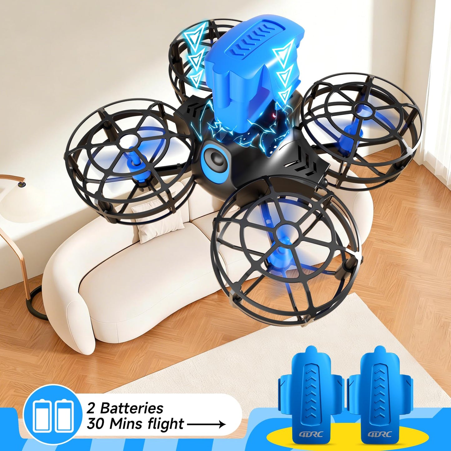 4DRC V18 Mini Drone for Kids Beginners, RC Quadcopter with 2 Control Modes, Headless Mode, Altitude Hold, Auto Hover, 3 Speeds, 3D Flips, LED Lights, 2 Batteries, Gift Toy for Boys