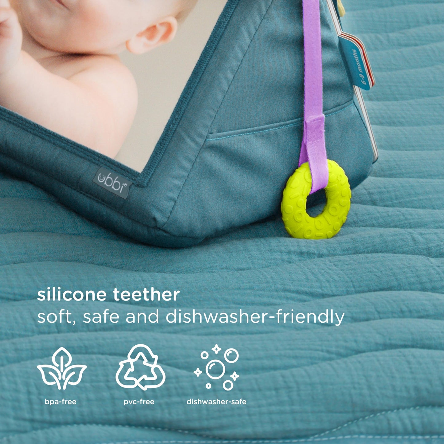 Ubbi Mirror Me Activity Toy, Tummy Time Developmental Baby Toy, Multi-Sensory Play Cube, Includes High Contrast Visual Learning Cards and Silicone Teether