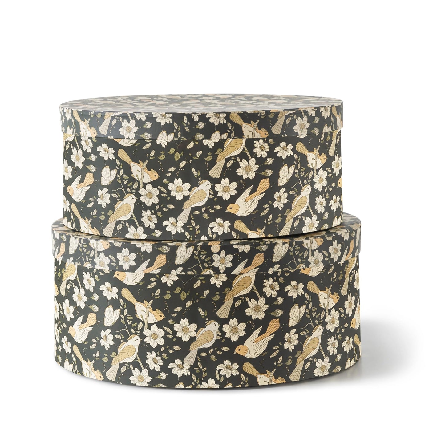 Soul & Lane Large Oval Cardboard Decorative Storage Boxes with Lids - Midnight Blossom Serenade, Set of 2 Cardboard Boxes for Flowers and Gifts, Nesting Memory Containers for Keepsakes and Organizing
