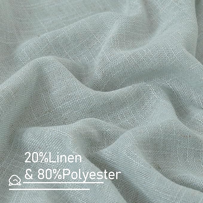 LAMIT Sheer Linen Curtains 63 inches Long for Bedroom, Back Tab and Rod Pocket Linen Drapes Light Filtering Semi Sheer Curtains for Small Window/Farmhouse, 2 Panels (38 x 63 Inch, Greyish Blue)