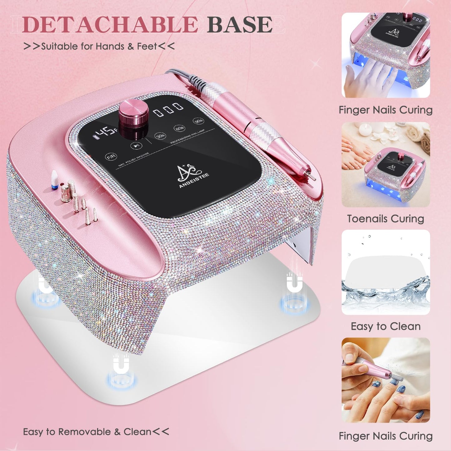 ANBEISTEE 2-in-1 Nail Drill & UV LED Nail Lamp, Professional Rechargeable 45000 RPM Electric Nail Drill Machine, Nail Grinder, Fast Nails Dryer Curing Lamp, Designed for Salon, Home