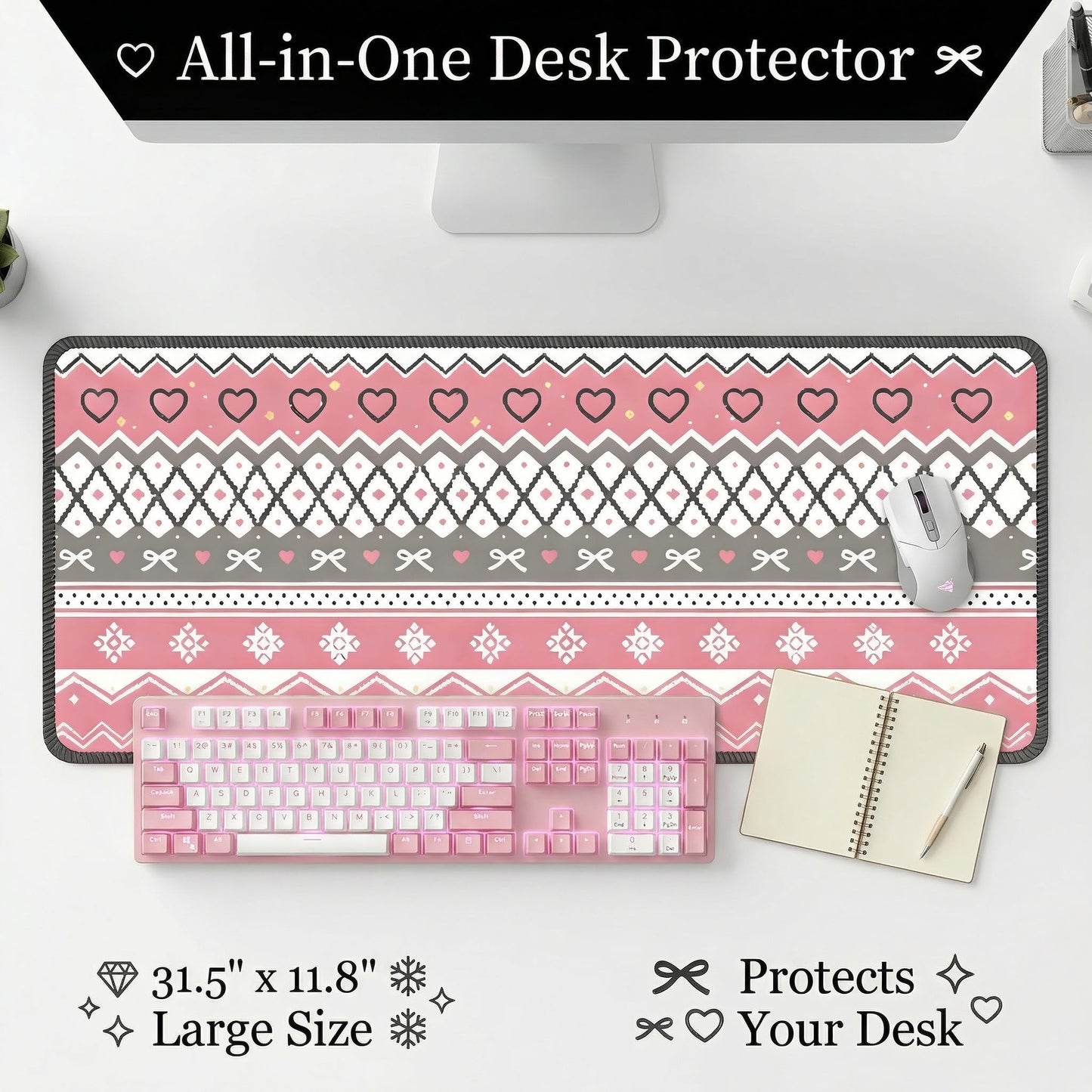 Large Desk Pad, 31.5" x 11.8" Desk Mat, Mouse Pad, Computer Laptop Desk Mat Mouse Keyboard Pad, Modern Abstract Desktop Protector, Desk Accessories, Desk Writing Makeup Mat for Office Home School