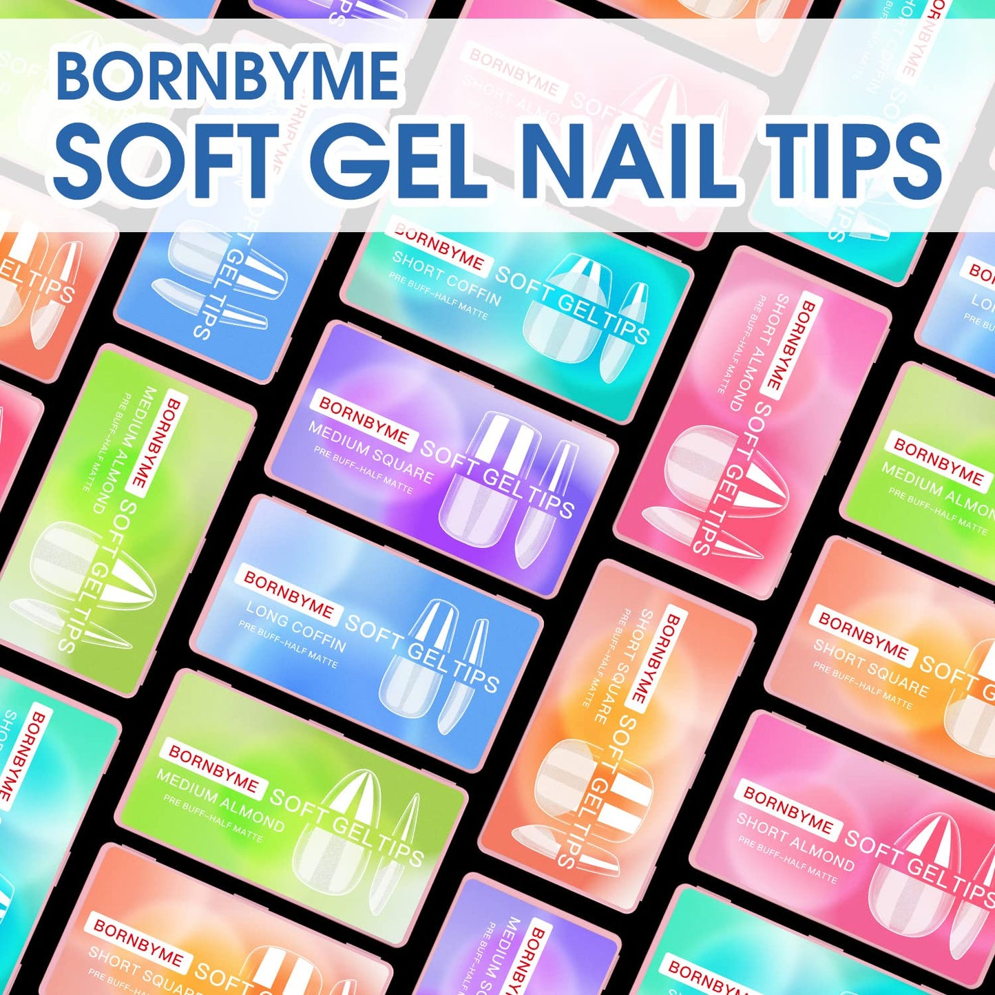 Short Square Soft Gel Nail Tips, BORNBYME 600 PCS Pre Buff Full Cover Shaped Nail Extenison Tips Half Matte Gel X Nail Tips Acrylic False Nail Tips